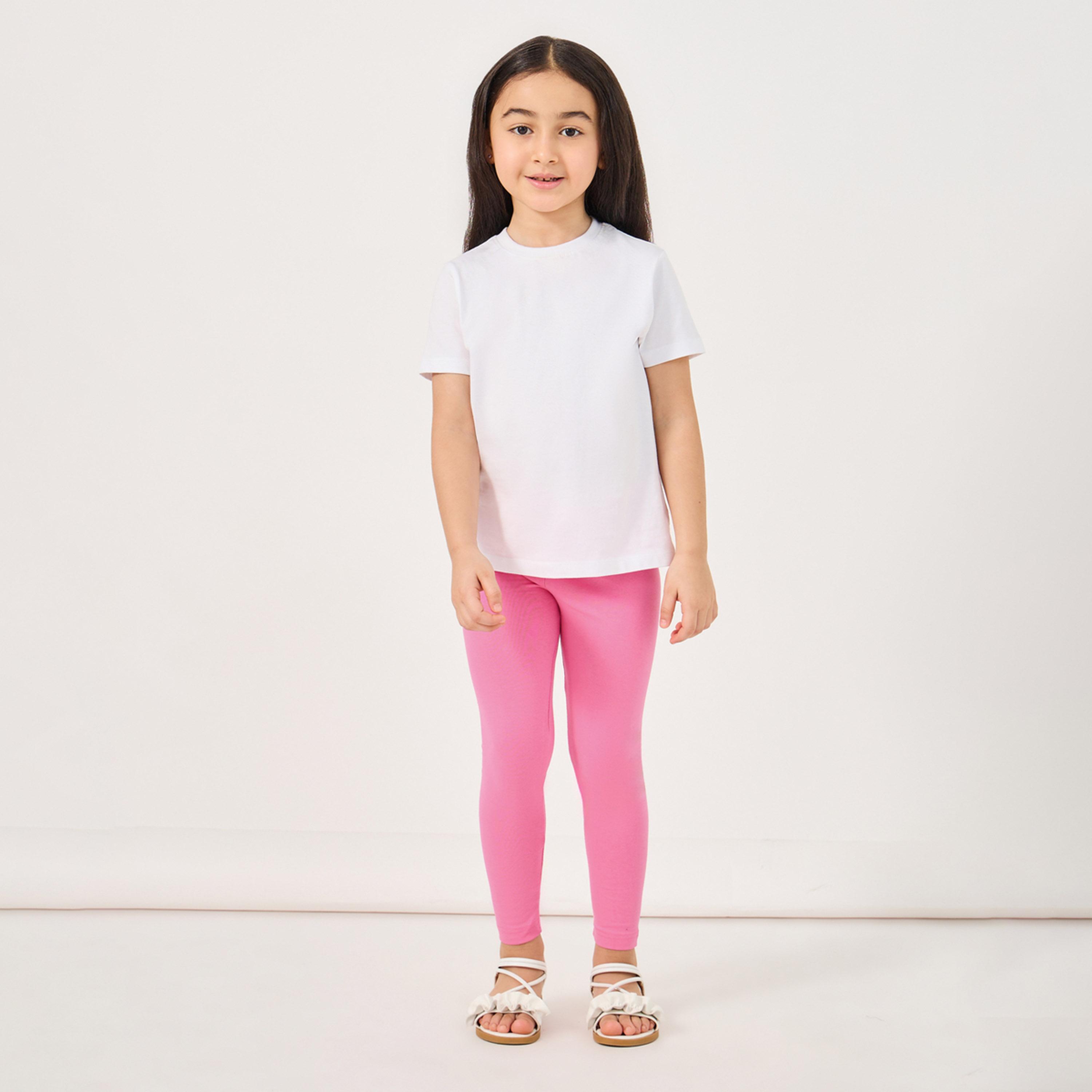 Styli Solid Elastic Waistband Cotton Leggings-girls-clothing-bottoms-leggings-image-2