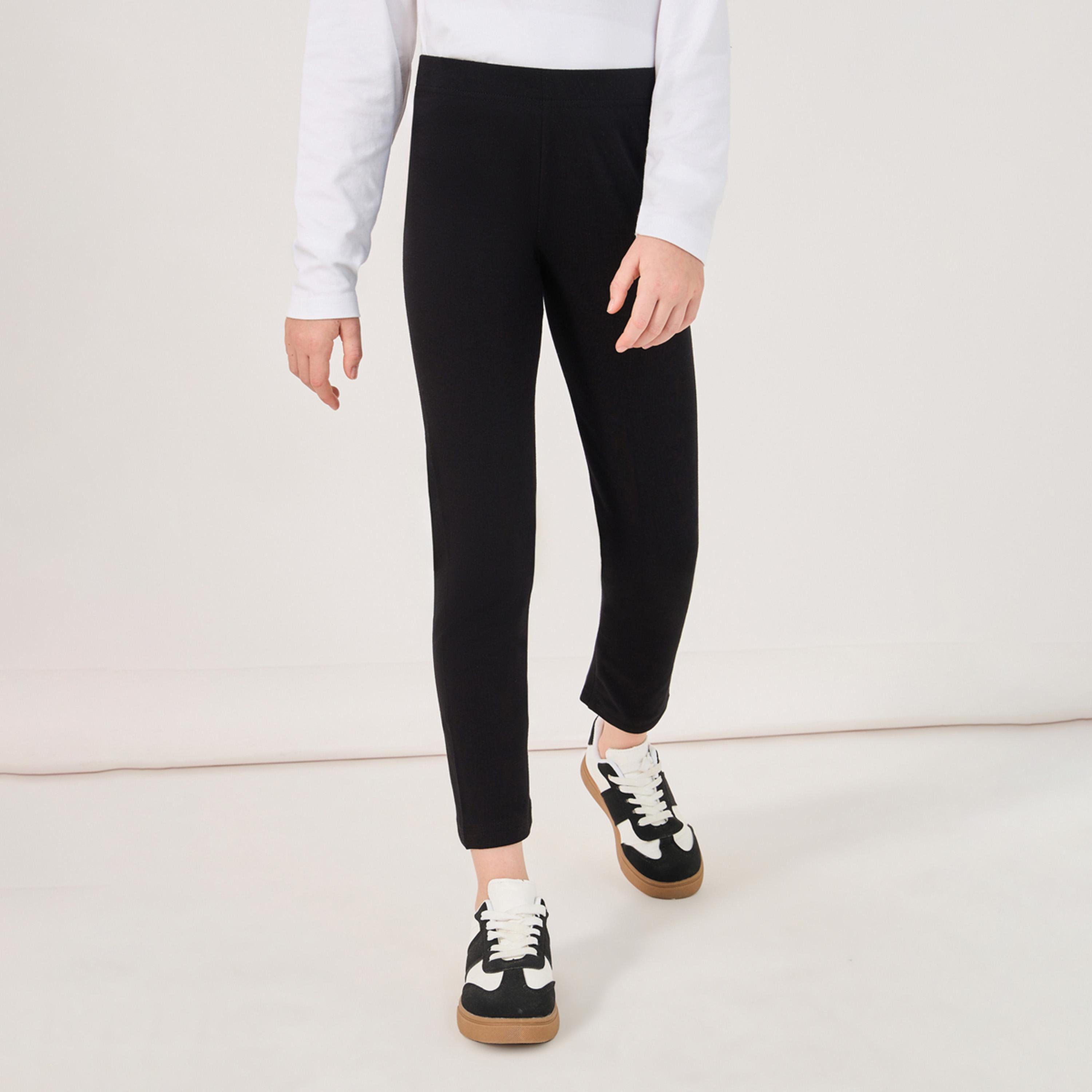 Styli Solid Leggings with Elastic Waistband-girls-clothing-bottoms-leggings-image-1