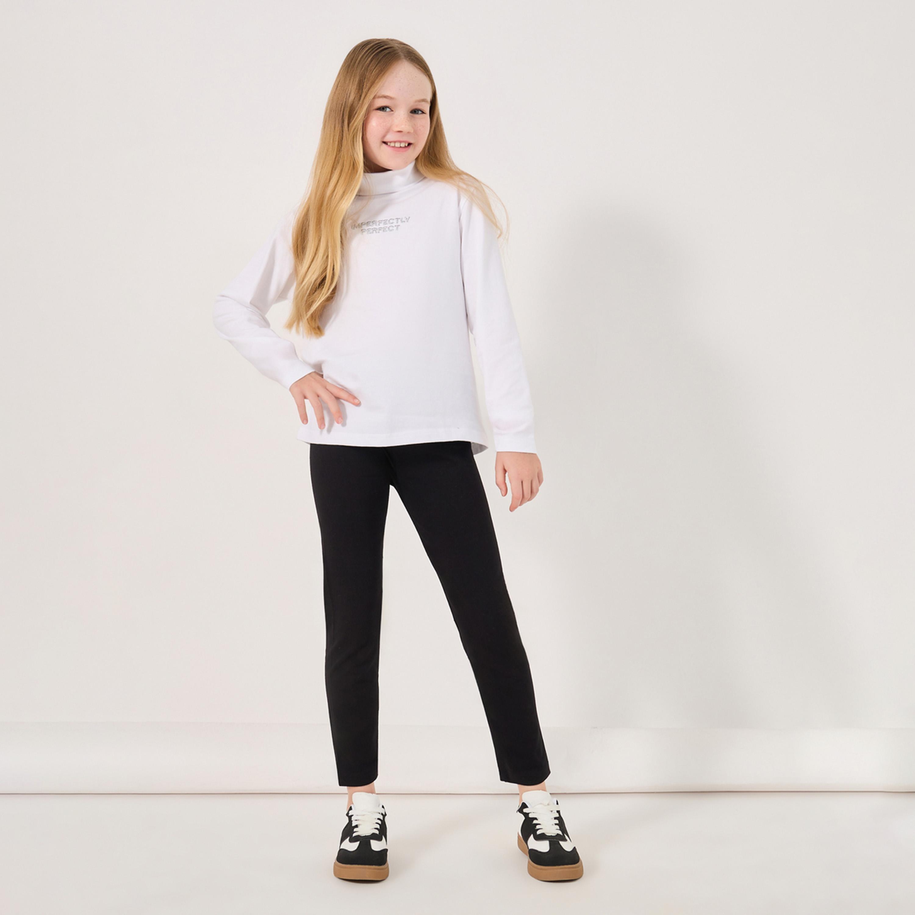 Styli Solid Leggings with Elastic Waistband-girls-clothing-bottoms-leggings-image-2