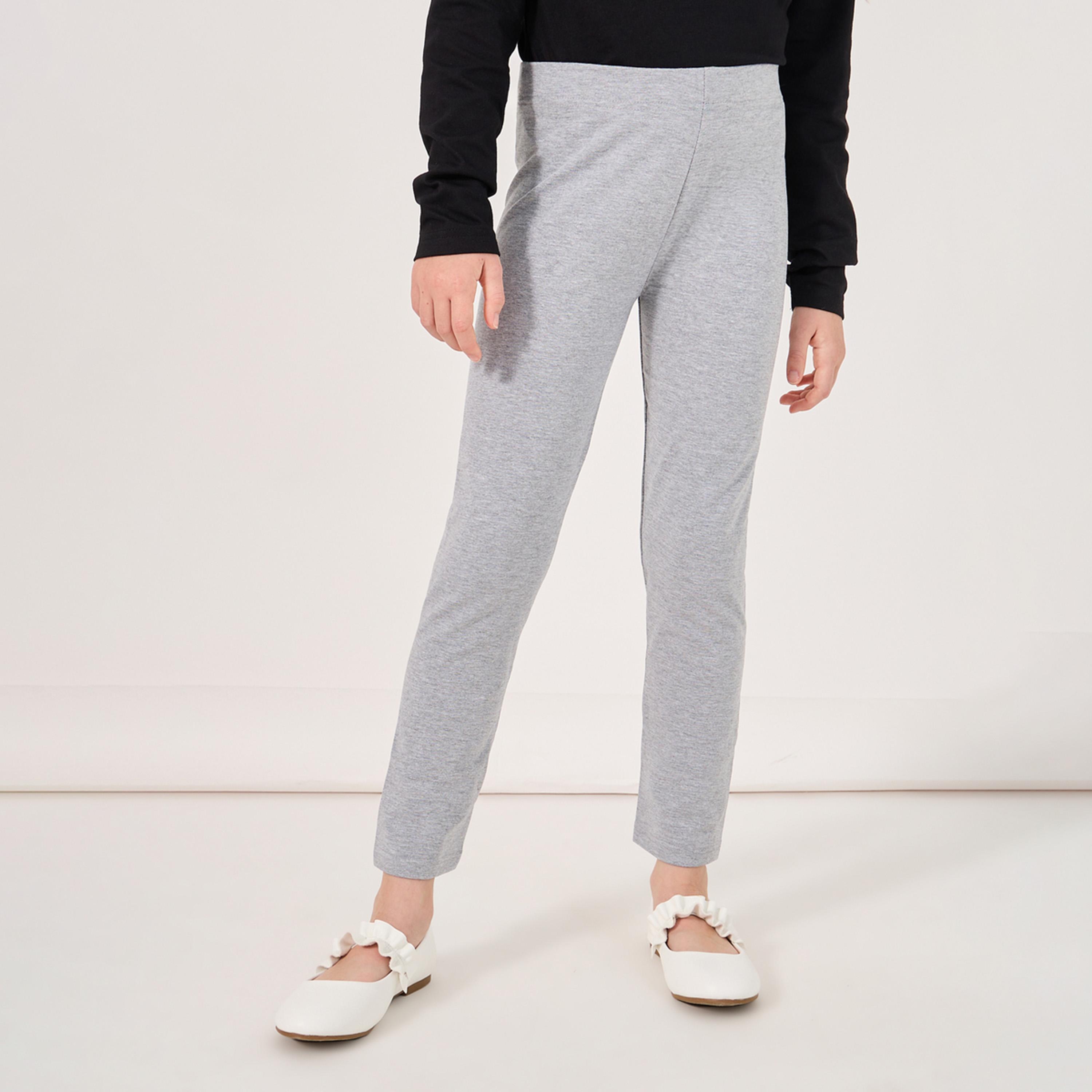 Styli Solid Leggings with Elastic Waistband-girls-clothing-bottoms-leggings-image-1
