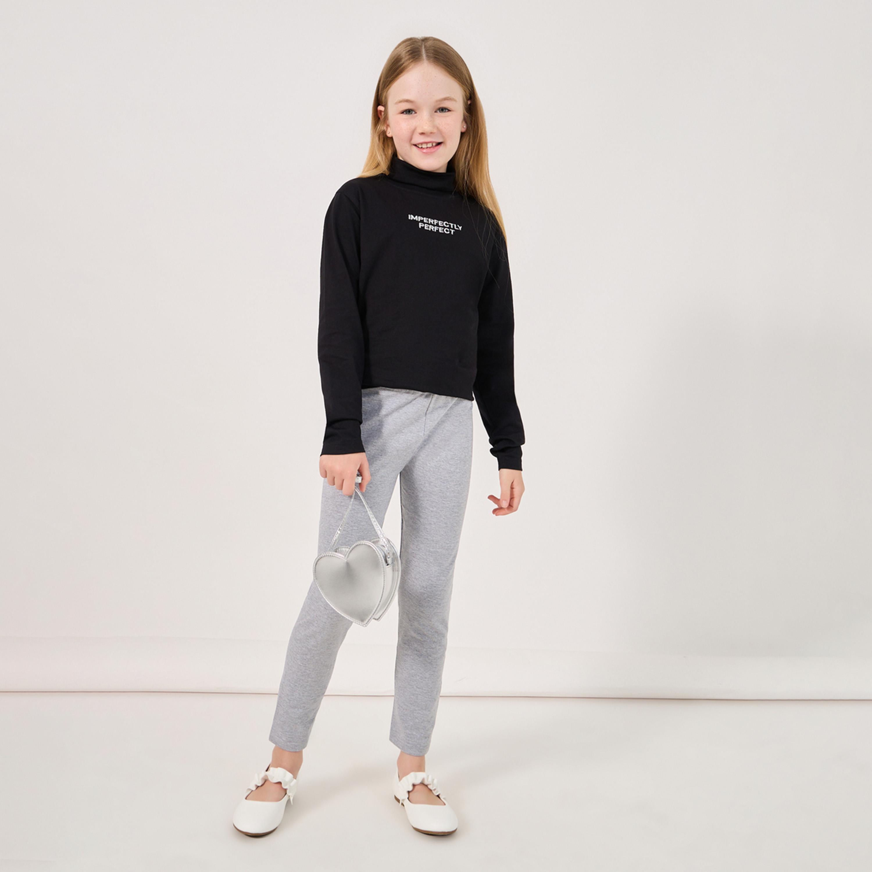 Styli Solid Leggings with Elastic Waistband-girls-clothing-bottoms-leggings-image-2