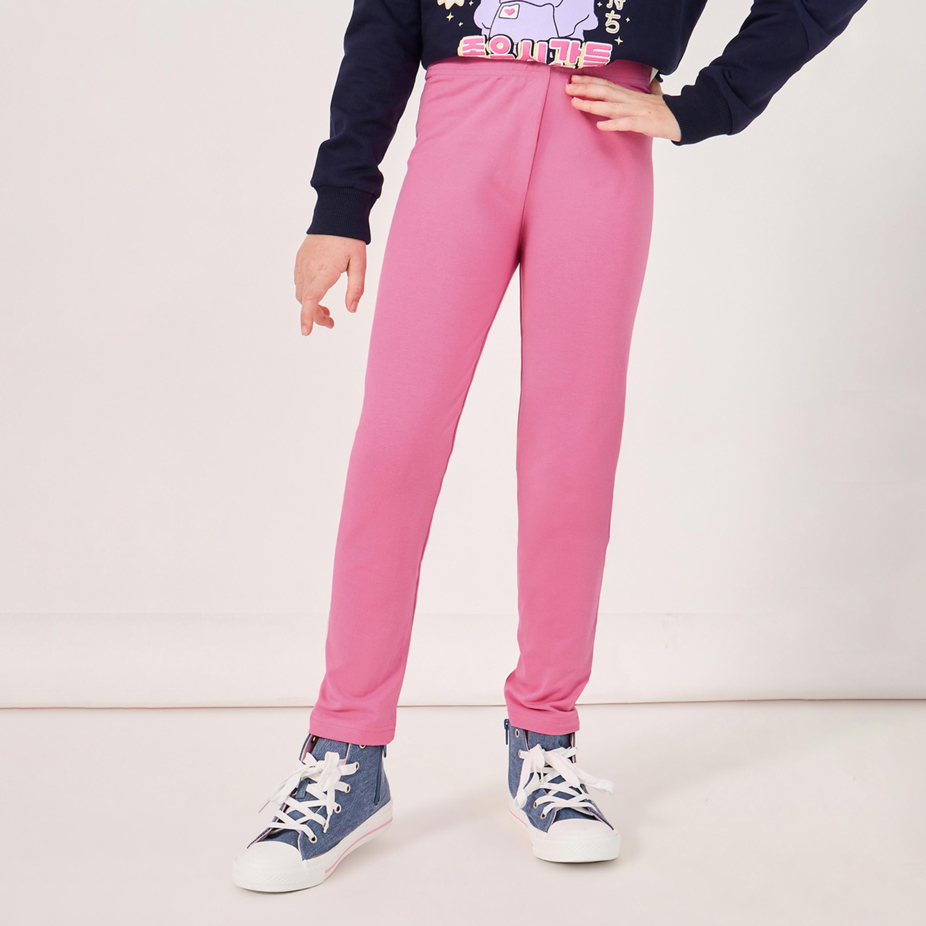 Styli Solid Leggings with Elastic Waistband-girls-clothing-bottoms-leggings-image-1