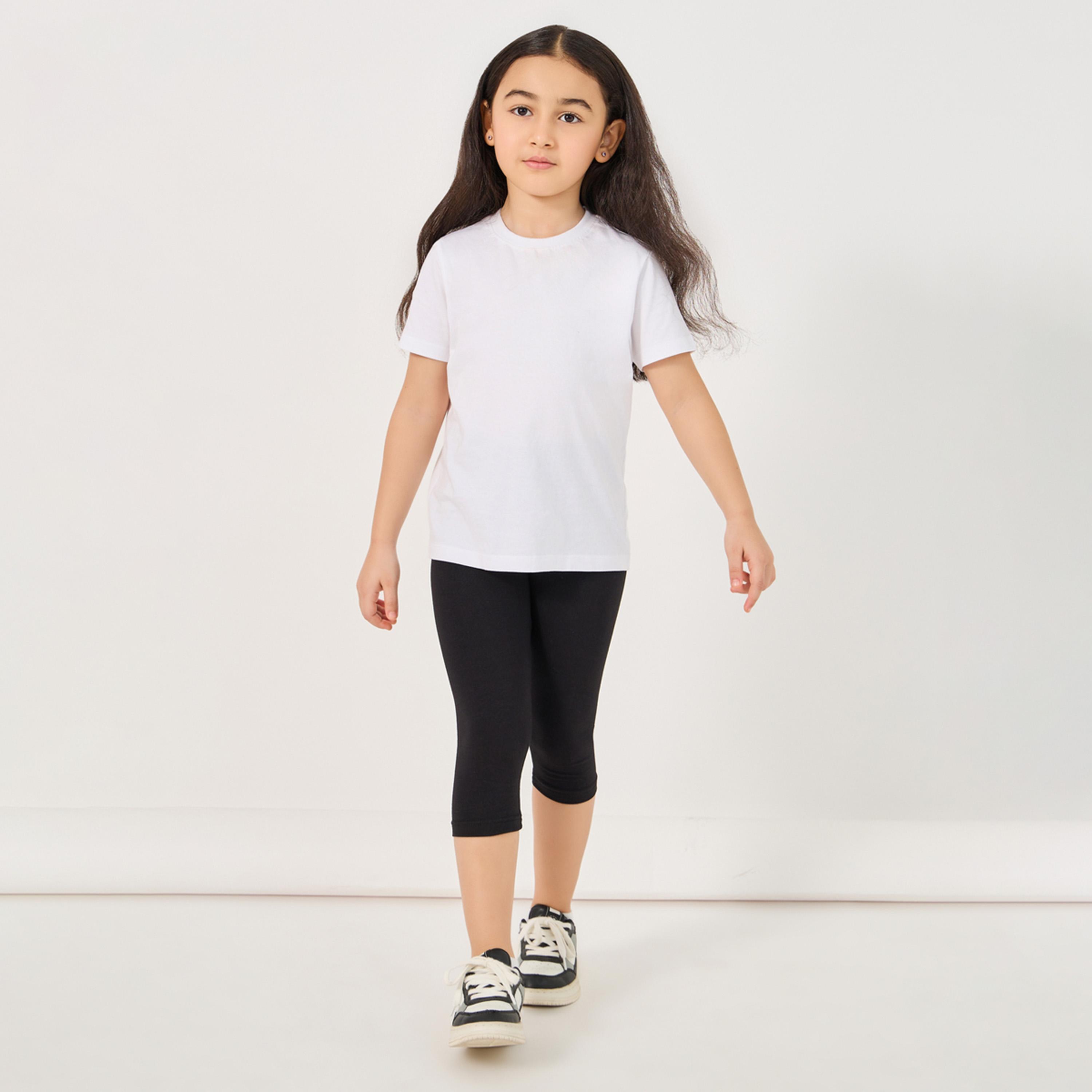 Styli Elastic Waistband Basic Capri Length Leggings-girls-clothing-bottoms-leggings-image-2