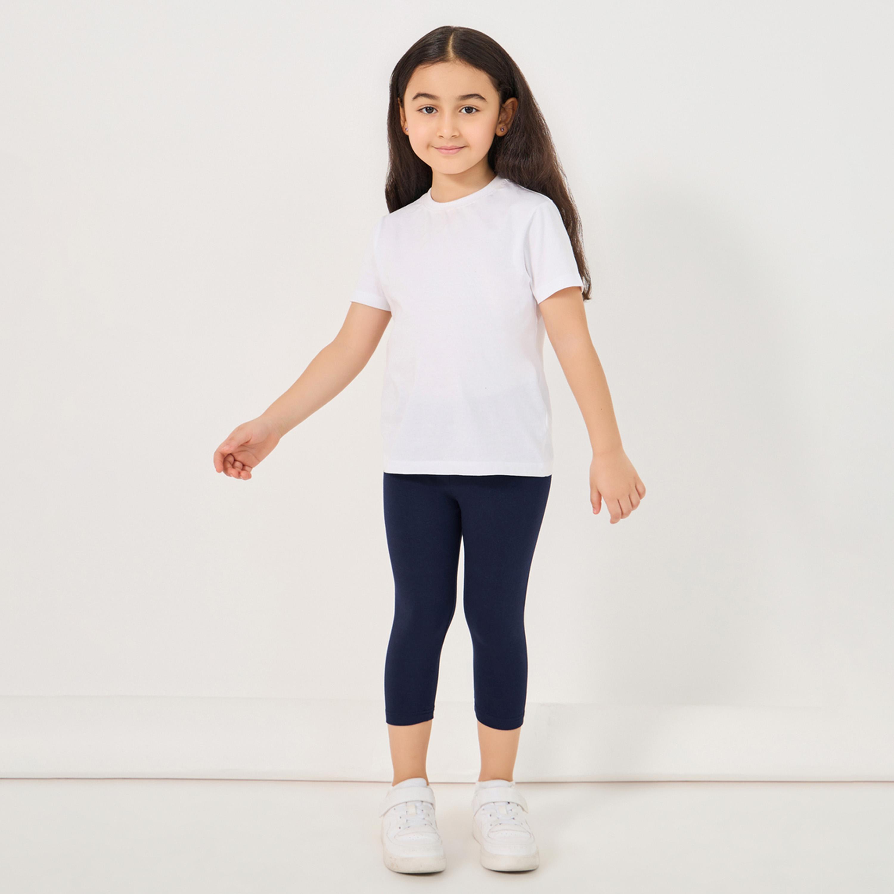 Styli Elastic Waistband Basic Capri Length Leggings-girls-clothing-bottoms-leggings-image-2