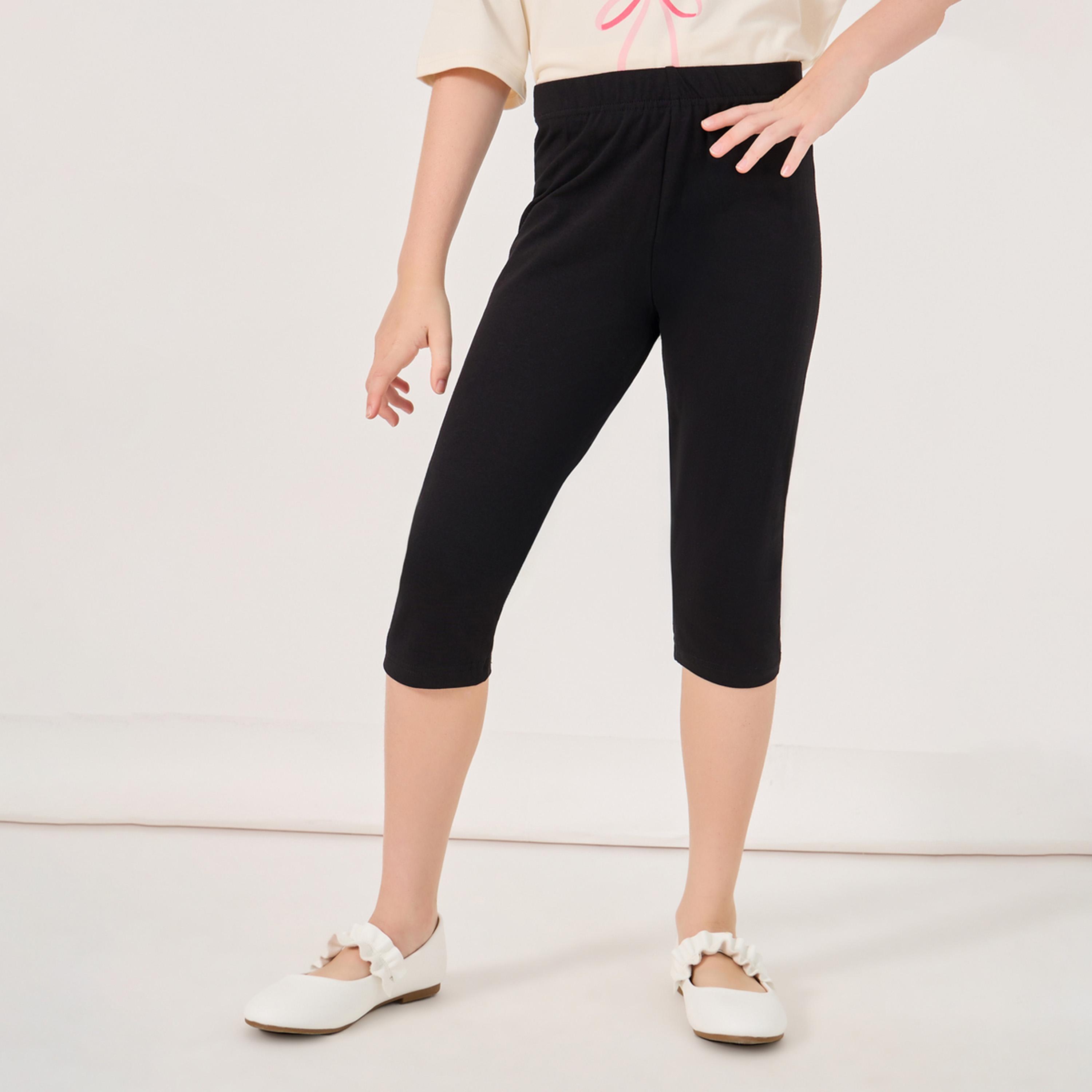 Styli Solid Capri Leggings with Elastic Waistband-girls-clothing-bottoms-jeansandjeggings-image-1