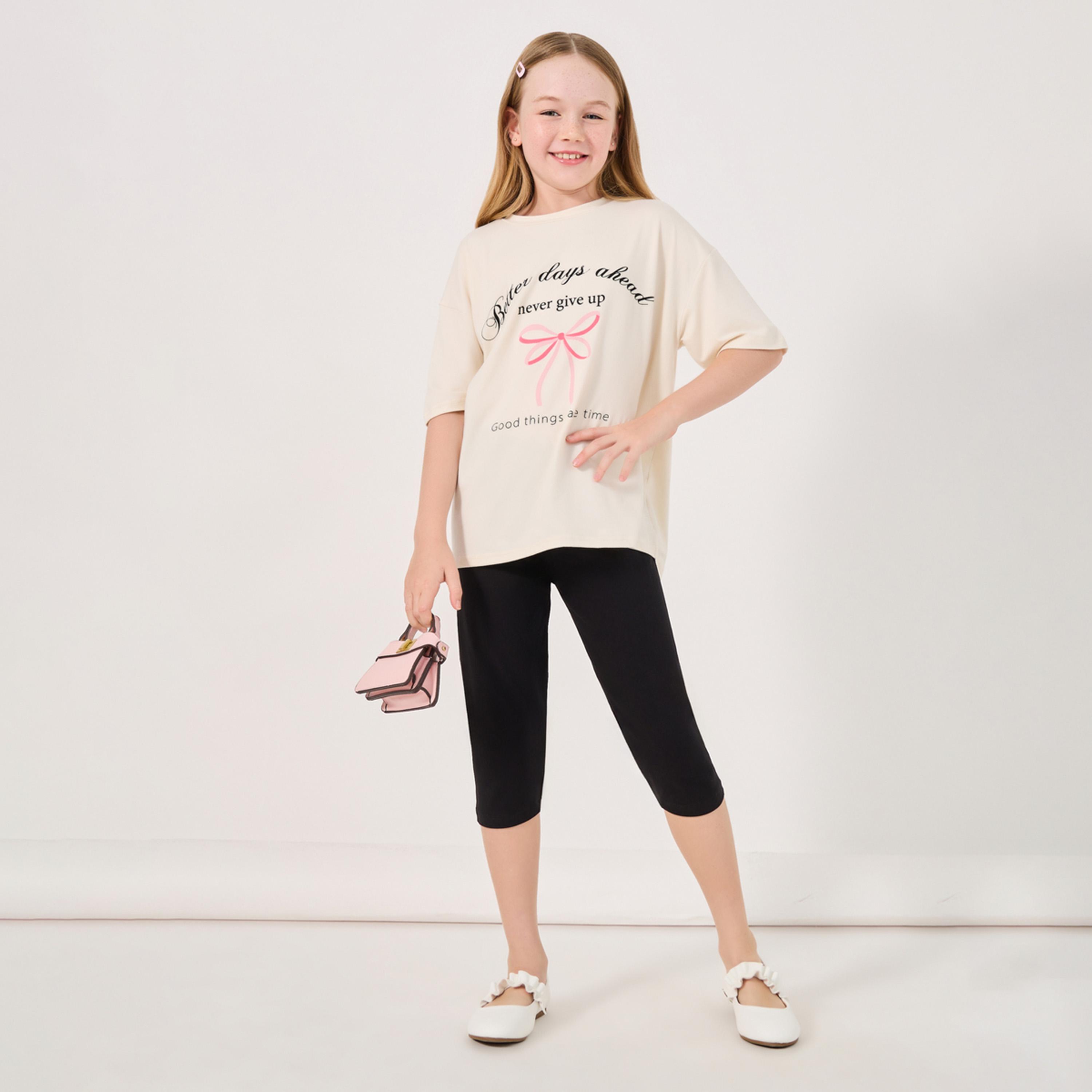 Styli Solid Capri Leggings with Elastic Waistband-girls-clothing-bottoms-jeansandjeggings-image-2