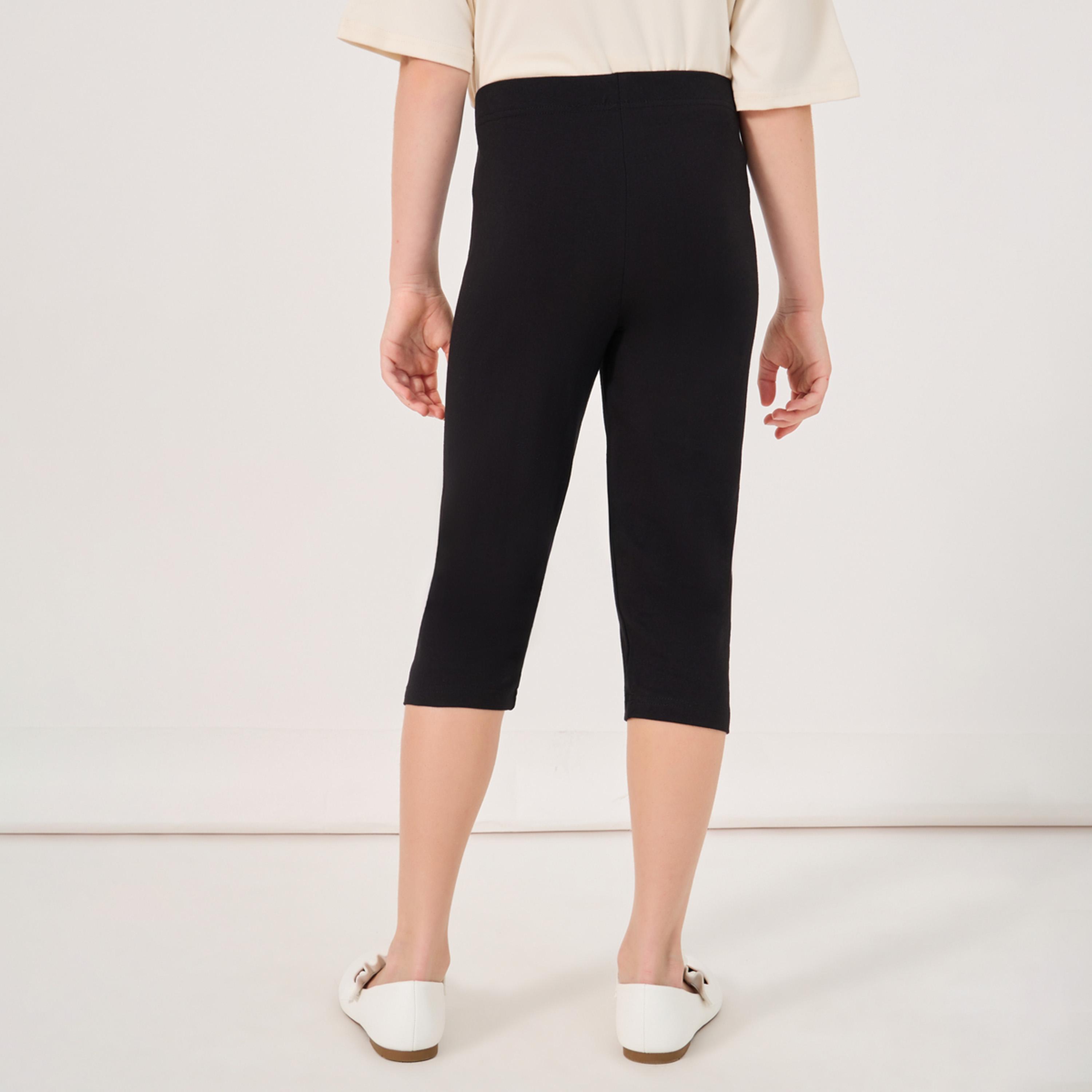 Styli Solid Capri Leggings with Elastic Waistband-girls-clothing-bottoms-jeansandjeggings-image-4