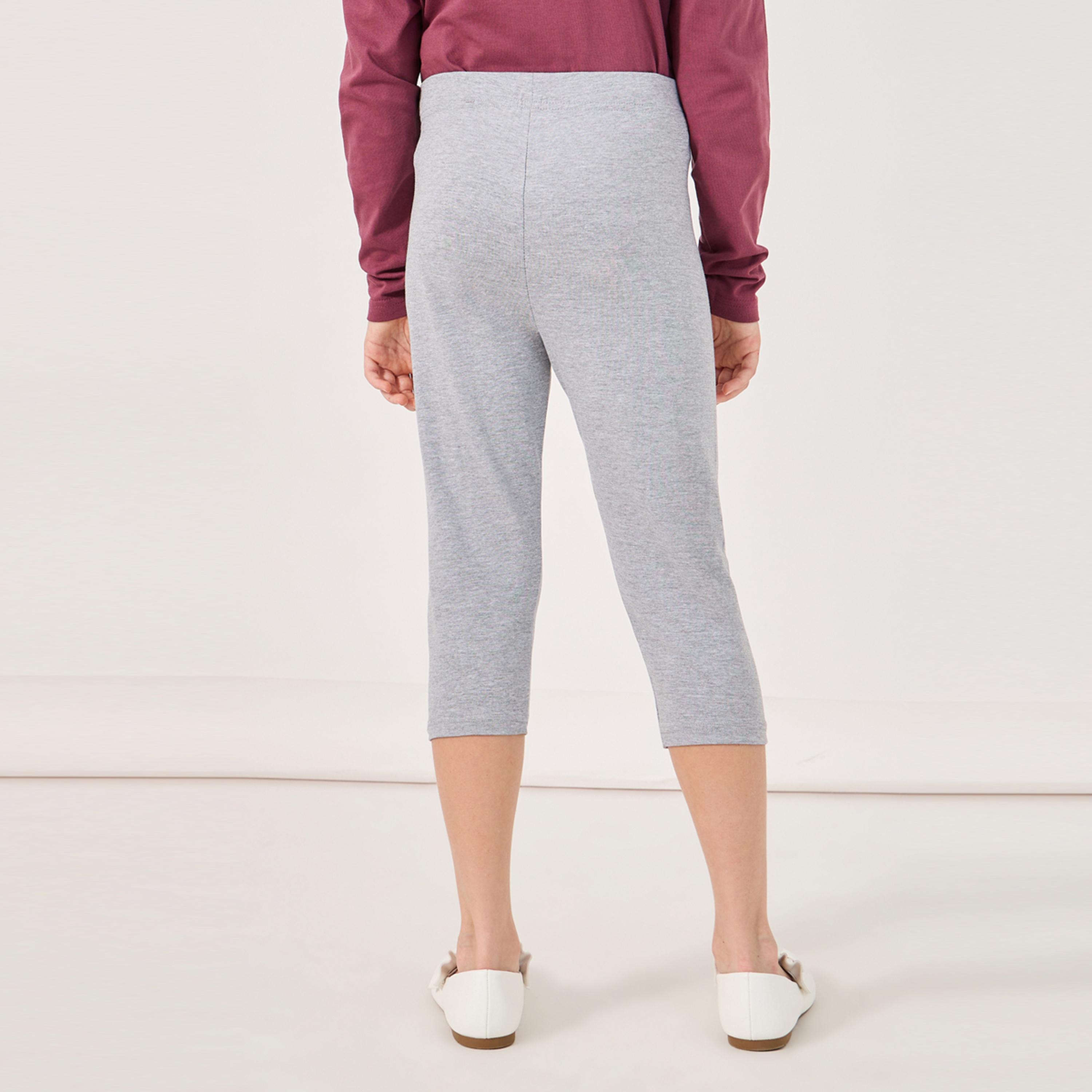 Styli Solid Capri Leggings with Elastic Waistband-girls-clothing-bottoms-leggings-image-4