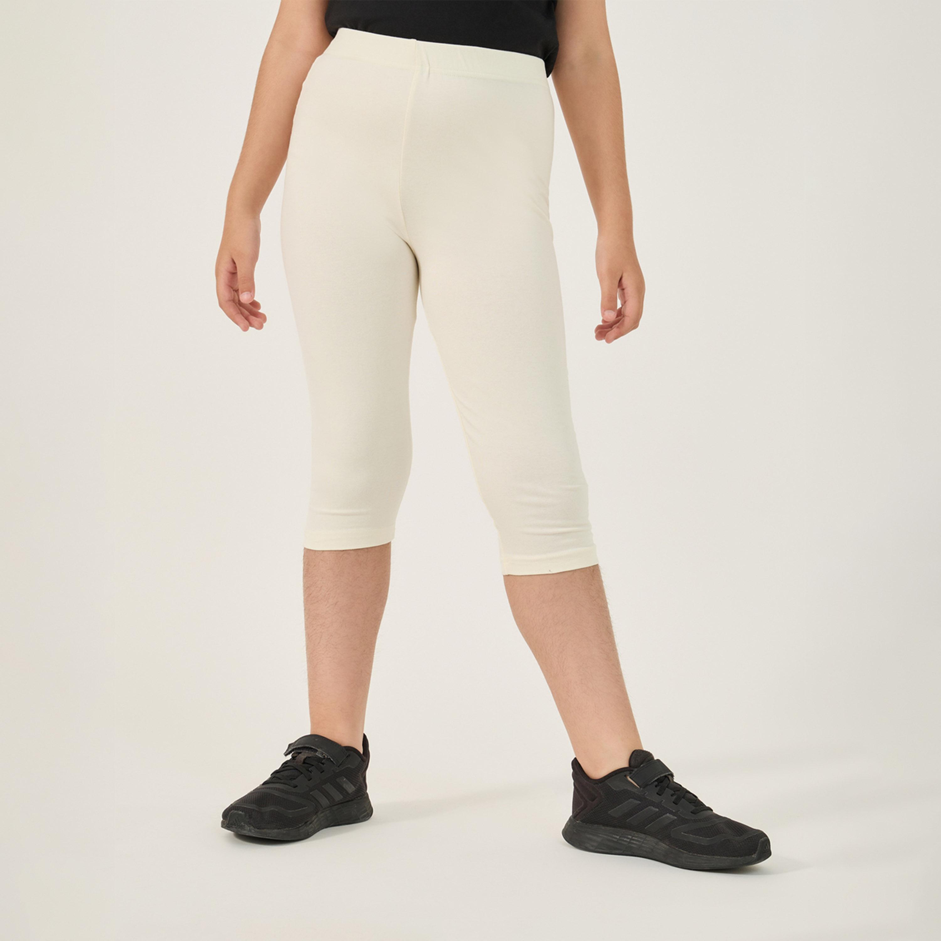 Styli Solid Capri Leggings With Elastic Waistband-girls-clothing-bottoms-leggings-image-2