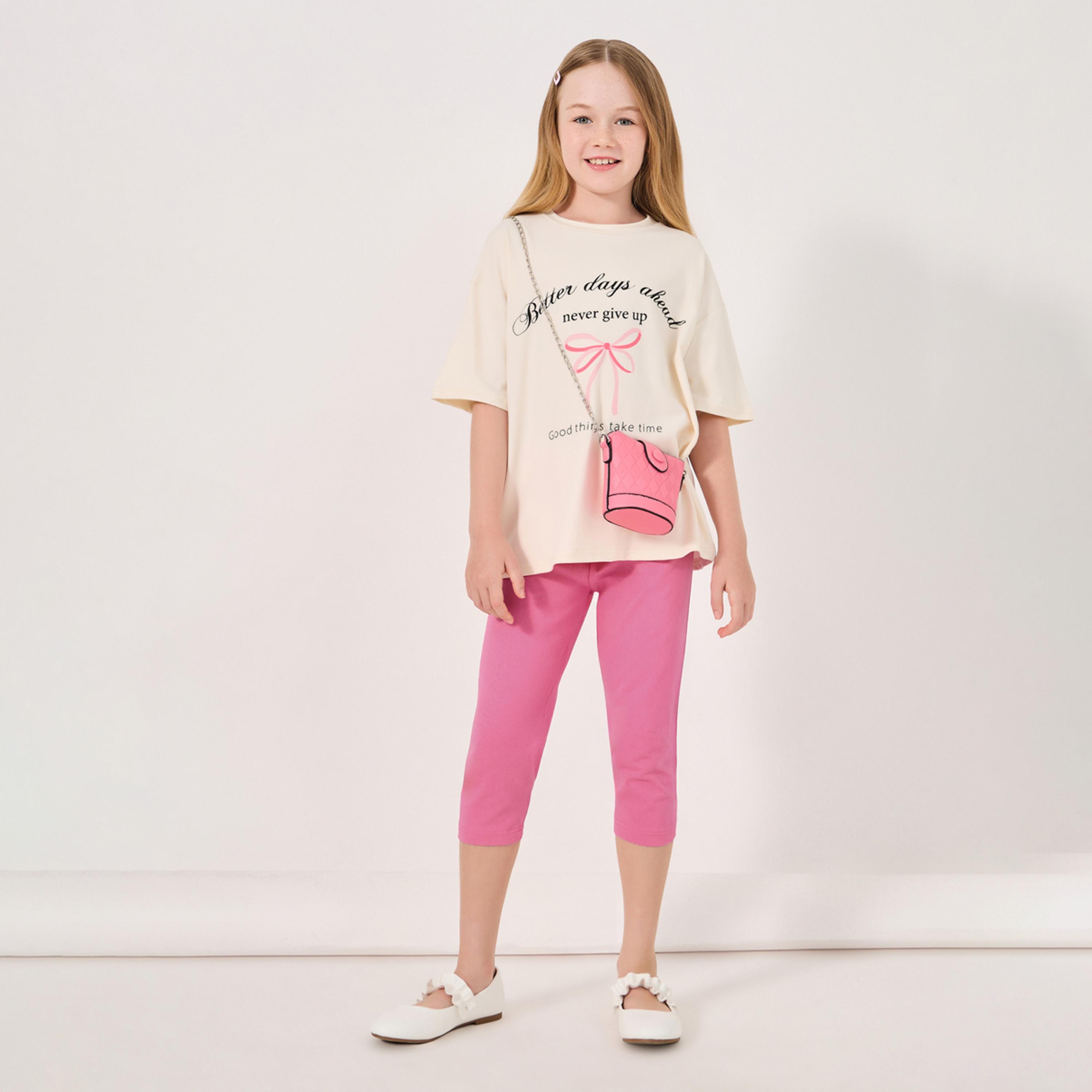 ستايلي - ليقنز برمودا سادة بحزام خصر مطاطي-girls-clothing-bottoms-jeansandjeggings-image-2