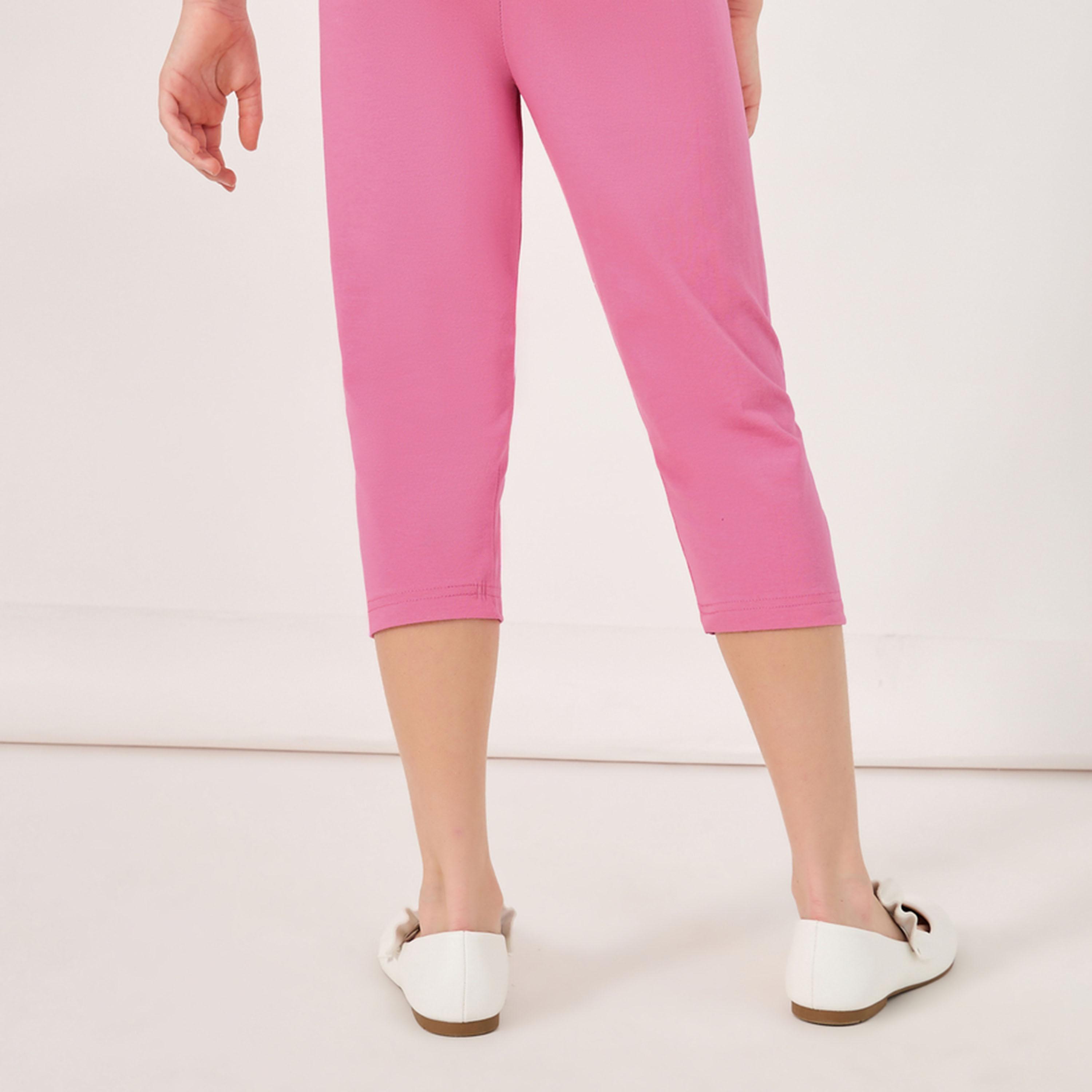 Styli Solid Capri Leggings with Elastic Waistband-girls-clothing-bottoms-jeansandjeggings-image-4
