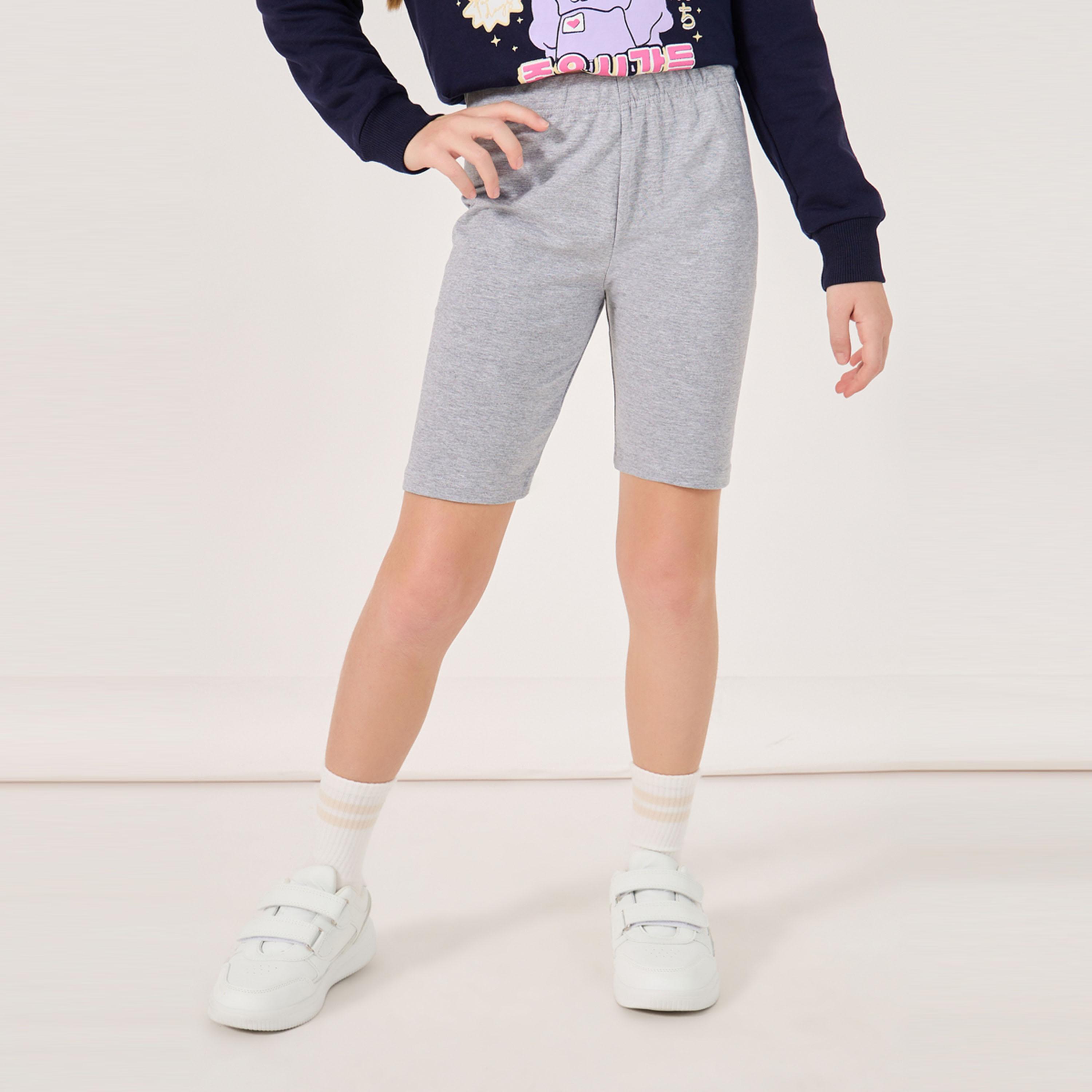 Styli Solid Shorts with Elastic Waistband-girls-clothing-bottoms-shorts-image-1