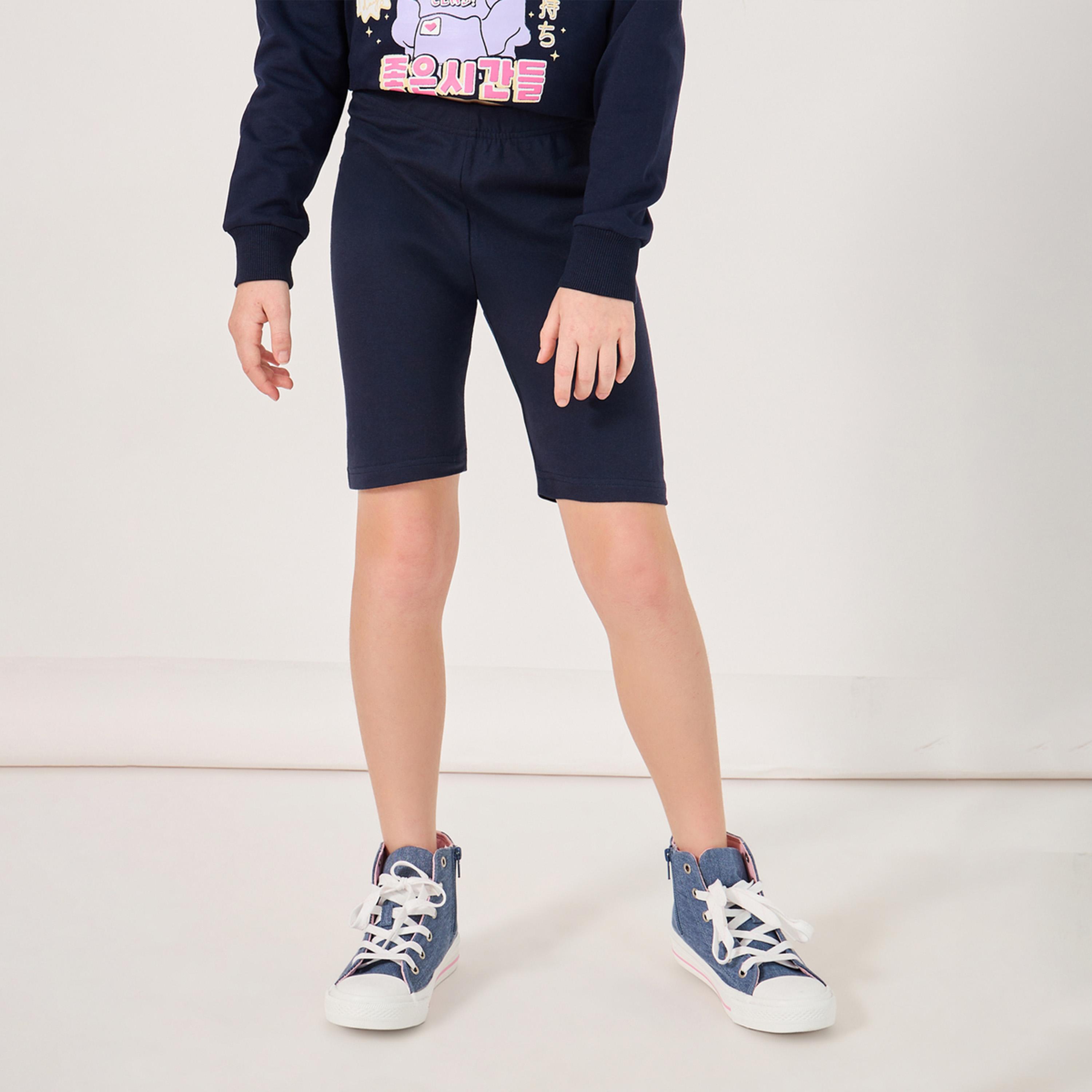 Styli Solid Shorts with Elastic Waistband-girls-clothing-bottoms-leggings-image-1