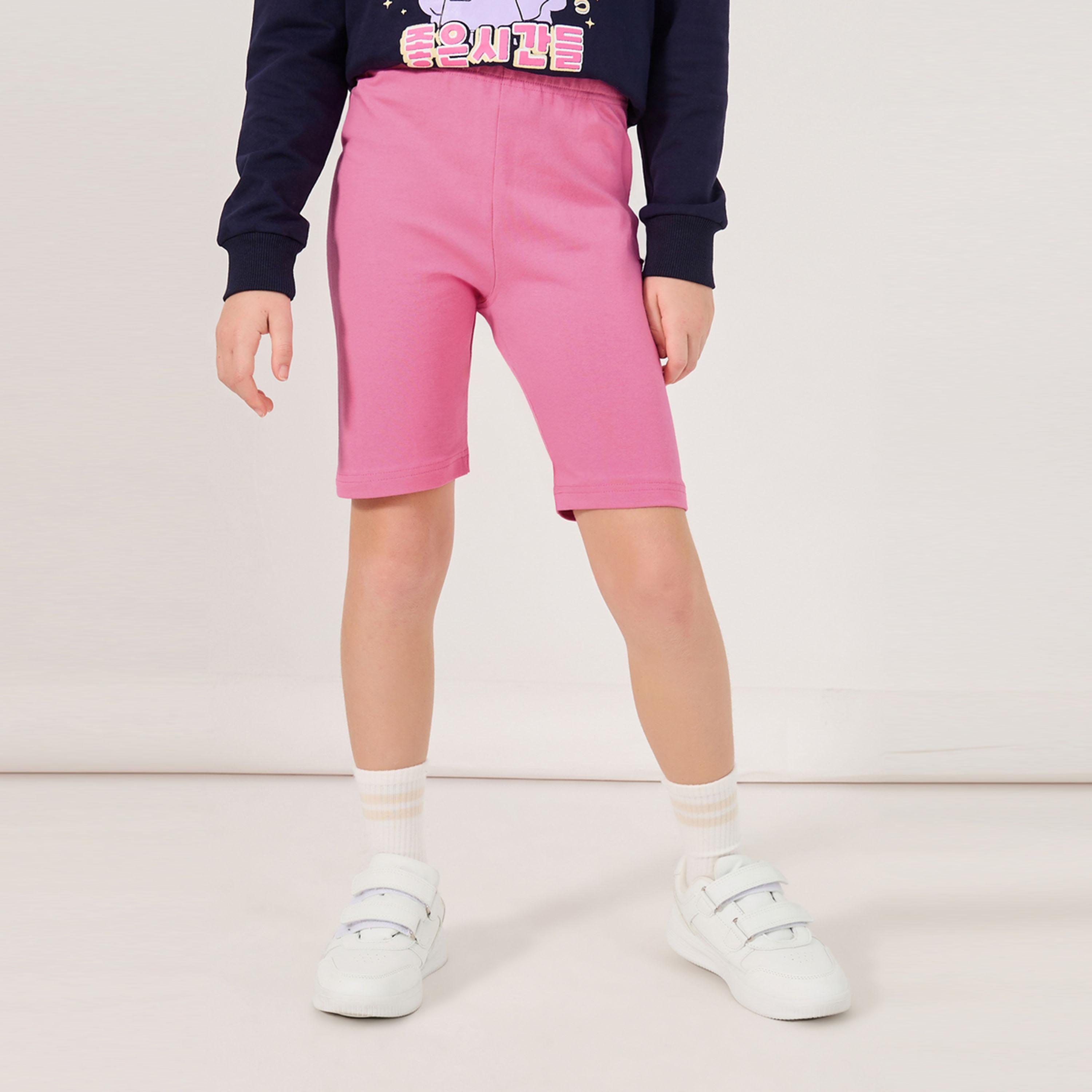 ستايلي - شورت سادة بحزام خصر مطاطي-girls-clothing-bottoms-shorts-image-1