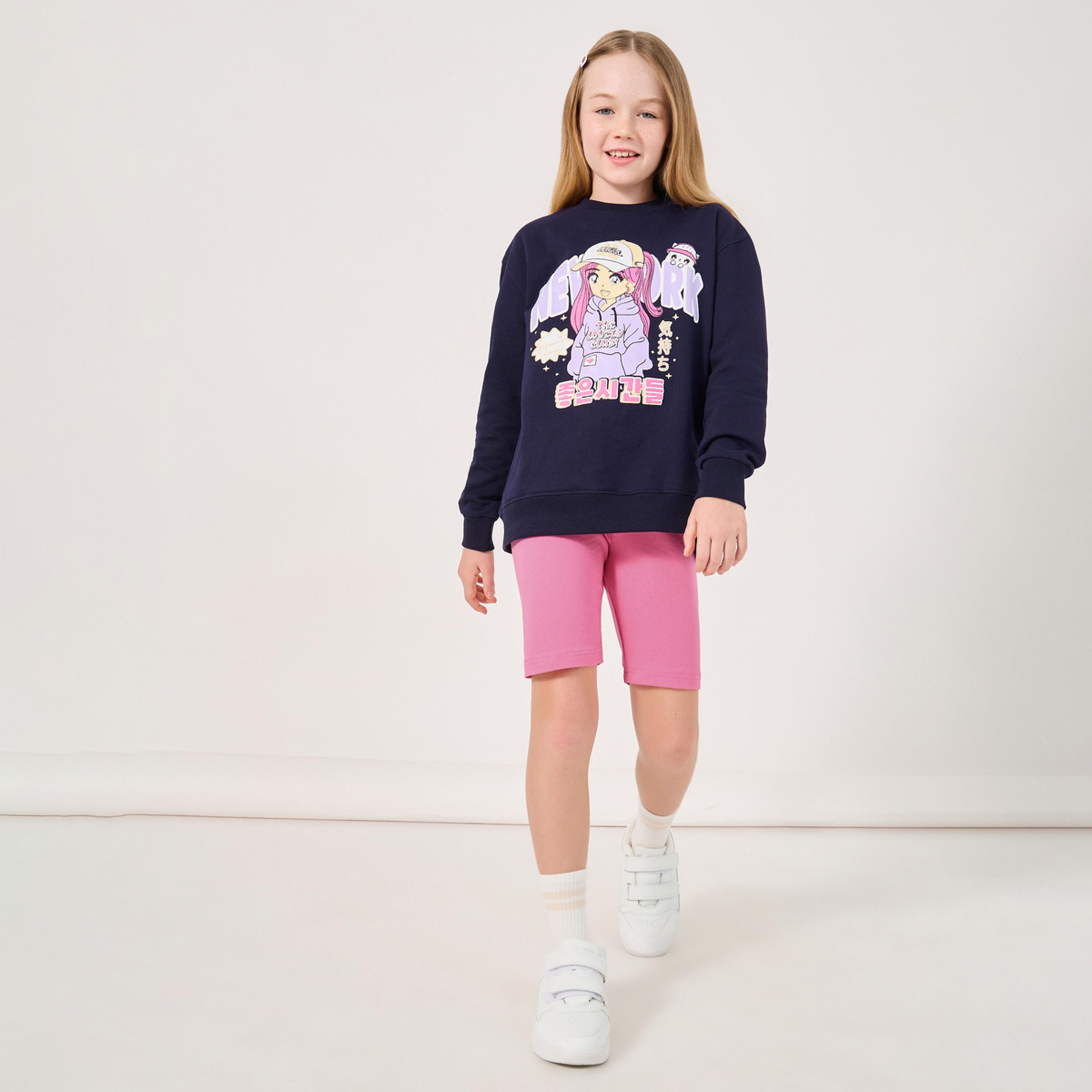 Styli Solid Shorts with Elastic Waistband-girls-clothing-bottoms-shorts-image-2