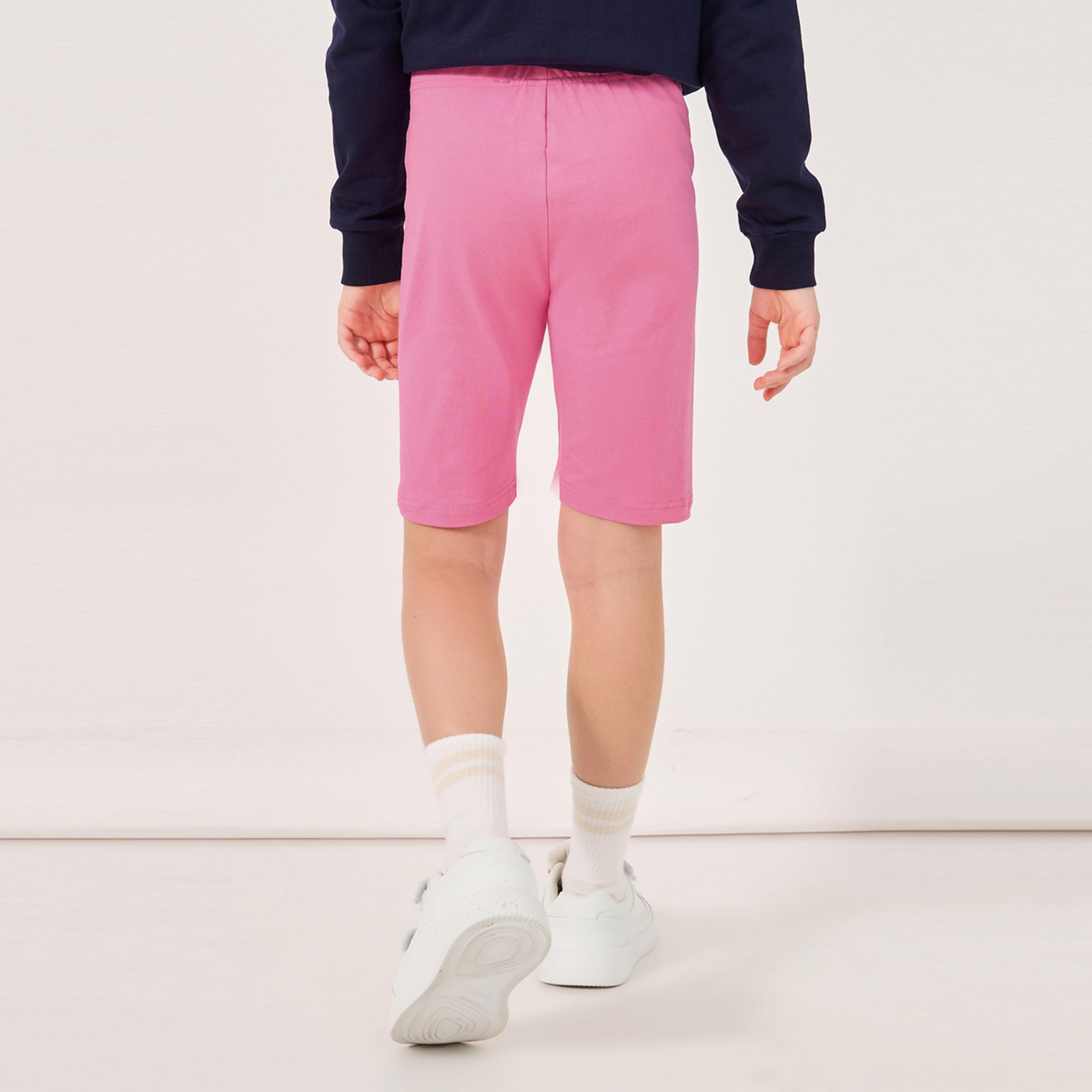ستايلي - شورت سادة بحزام خصر مطاطي-girls-clothing-bottoms-shorts-image-4