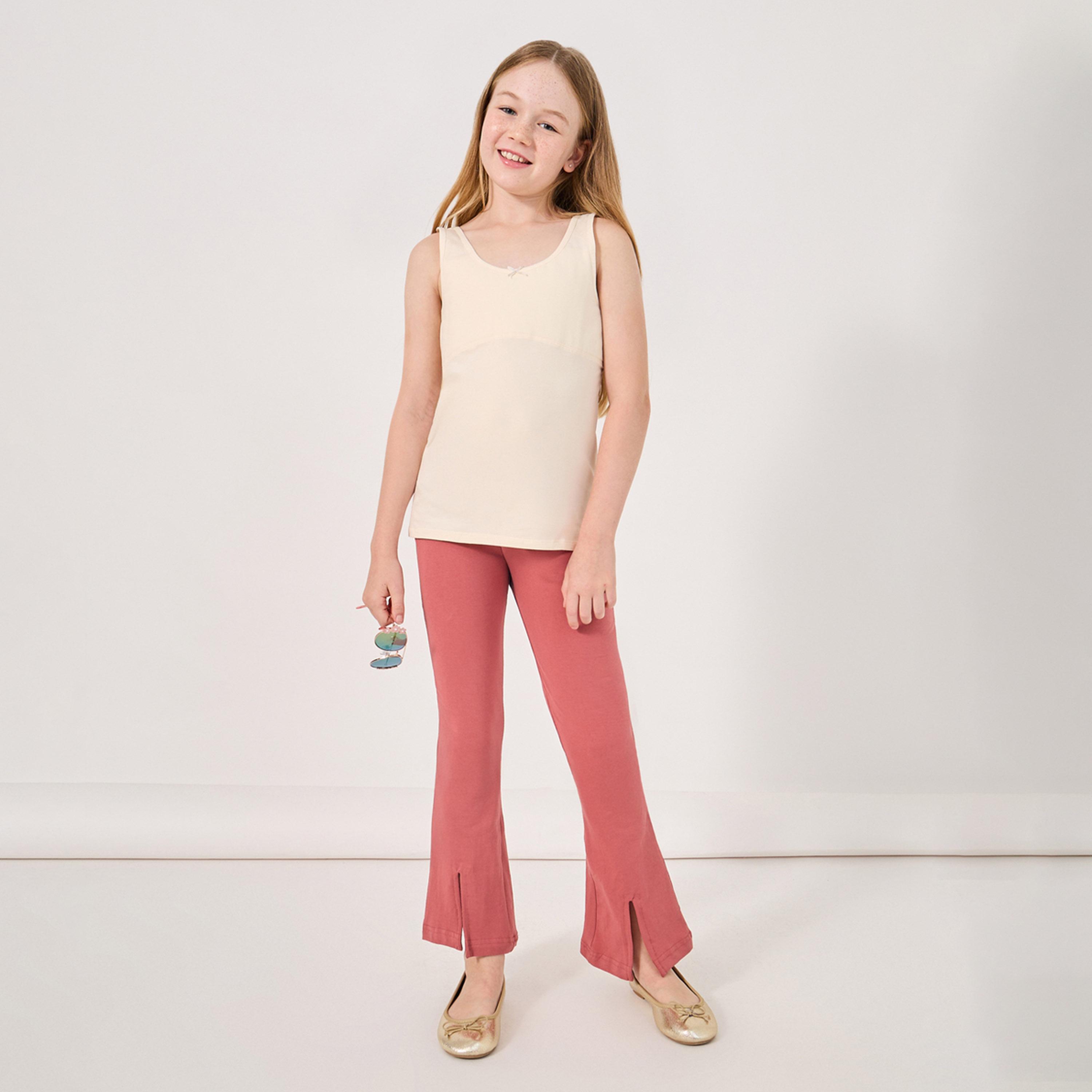 ستايلي - بنطال ضيق سادة بتفاصيل شق أمامي-girls-clothing-bottoms-leggings-image-3