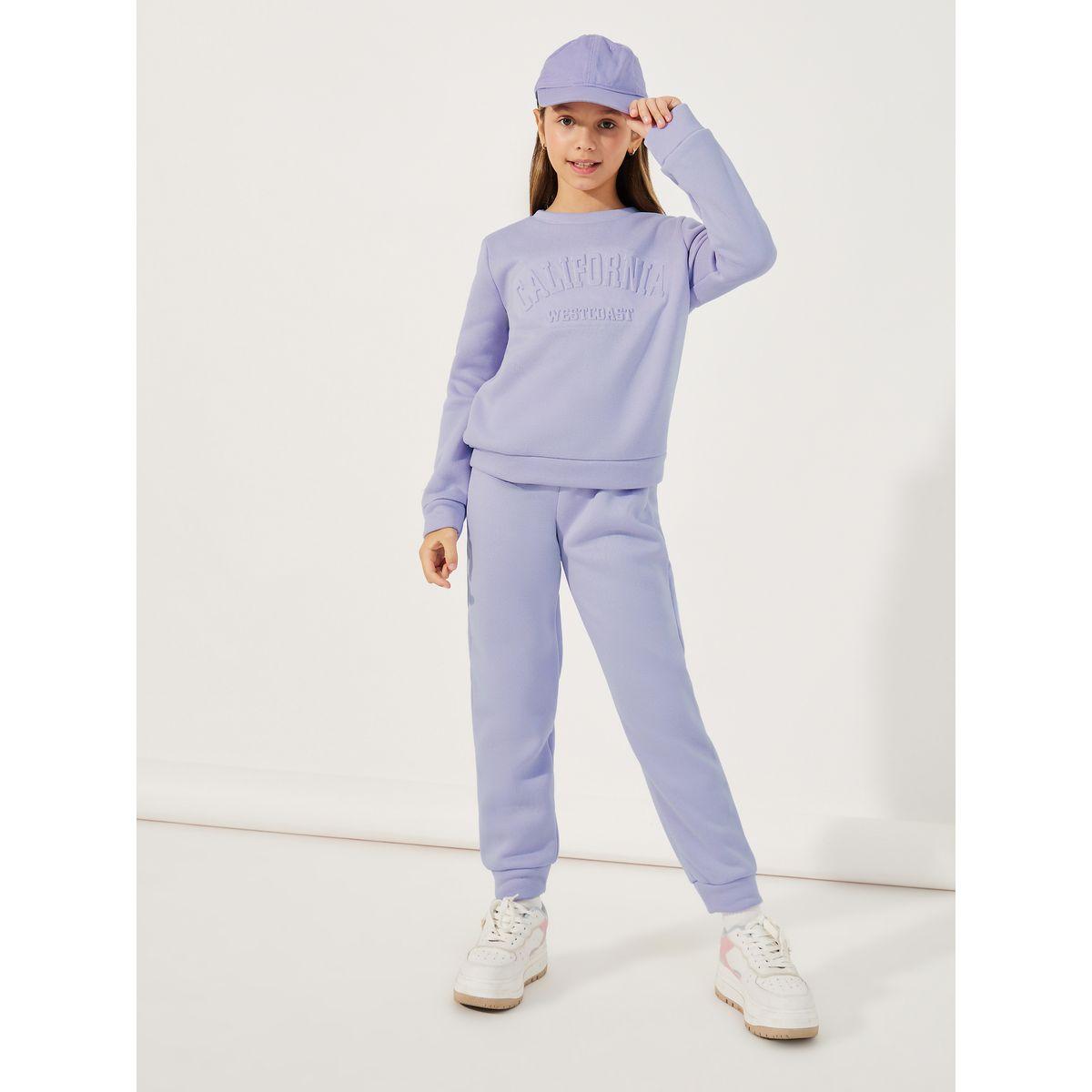 Styli Embossed Slogan Print Round Neck Sweatshirt & Joggers Set-girls-clothing-setsandcoords-image-1