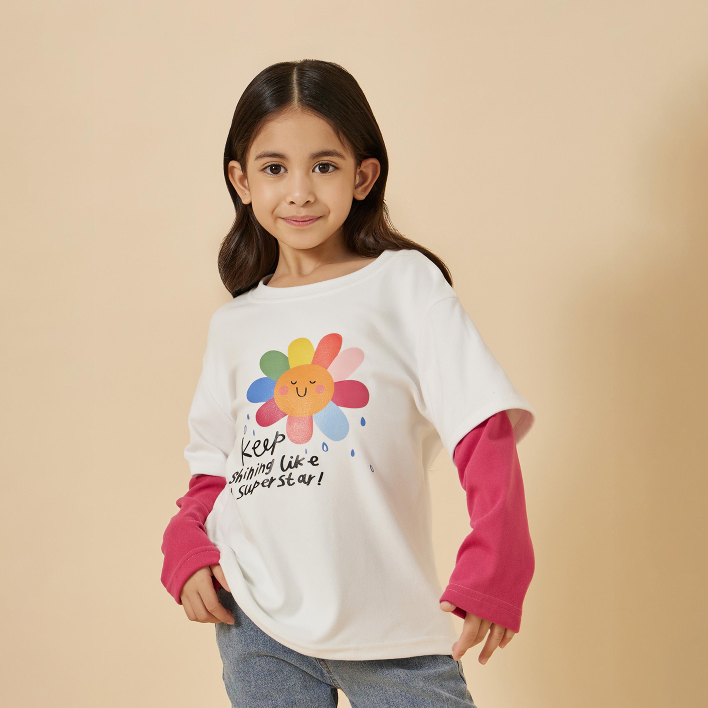ستايلي - تي شيرت 2 في 1 بأكمام وألوان متباينة للبنات الصغار-girls-clothing-tshirts-image-1