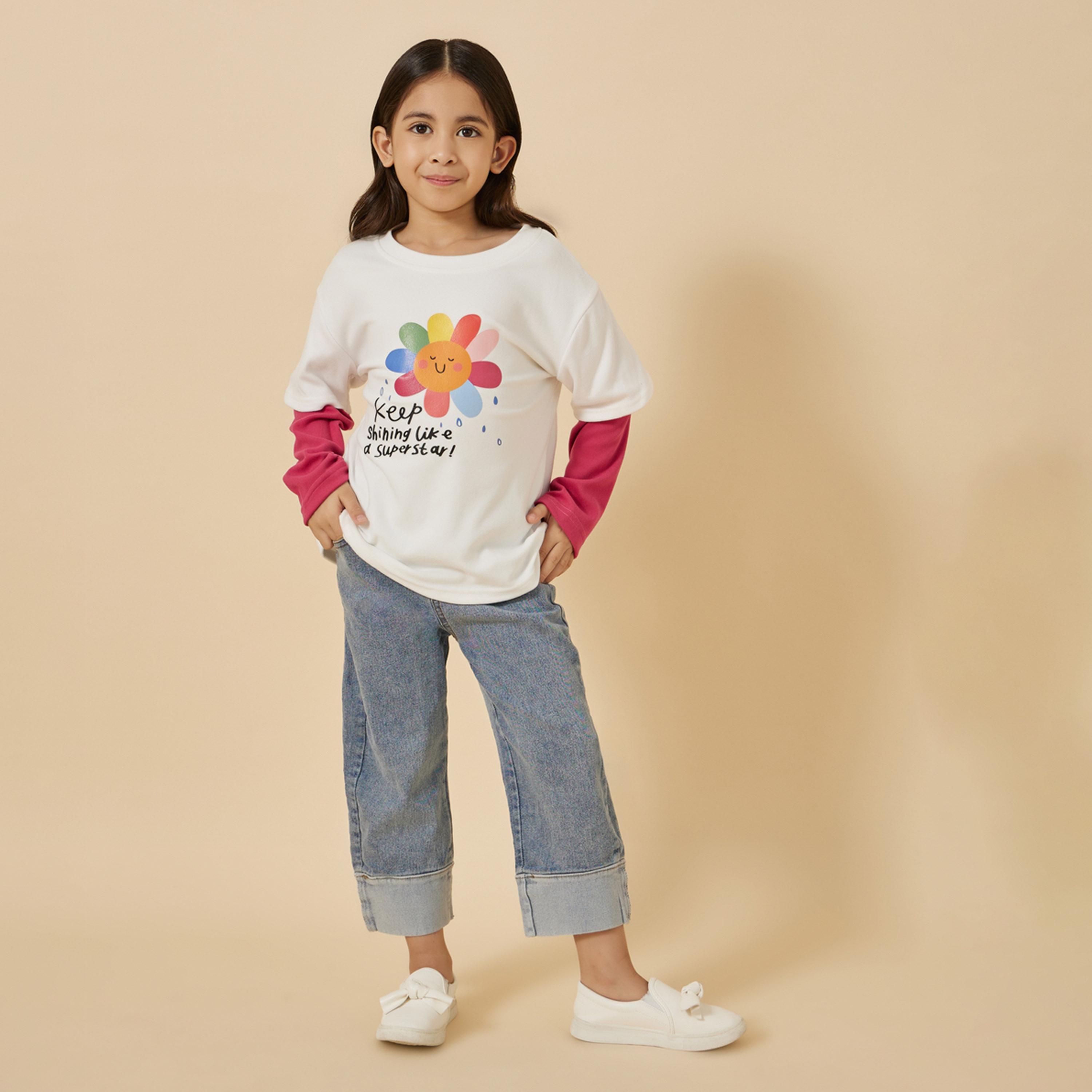 Styli Toddler Girls Colorblock 2 In 1 Sleeve Printed Tee-girls-clothing-tshirts-image-2