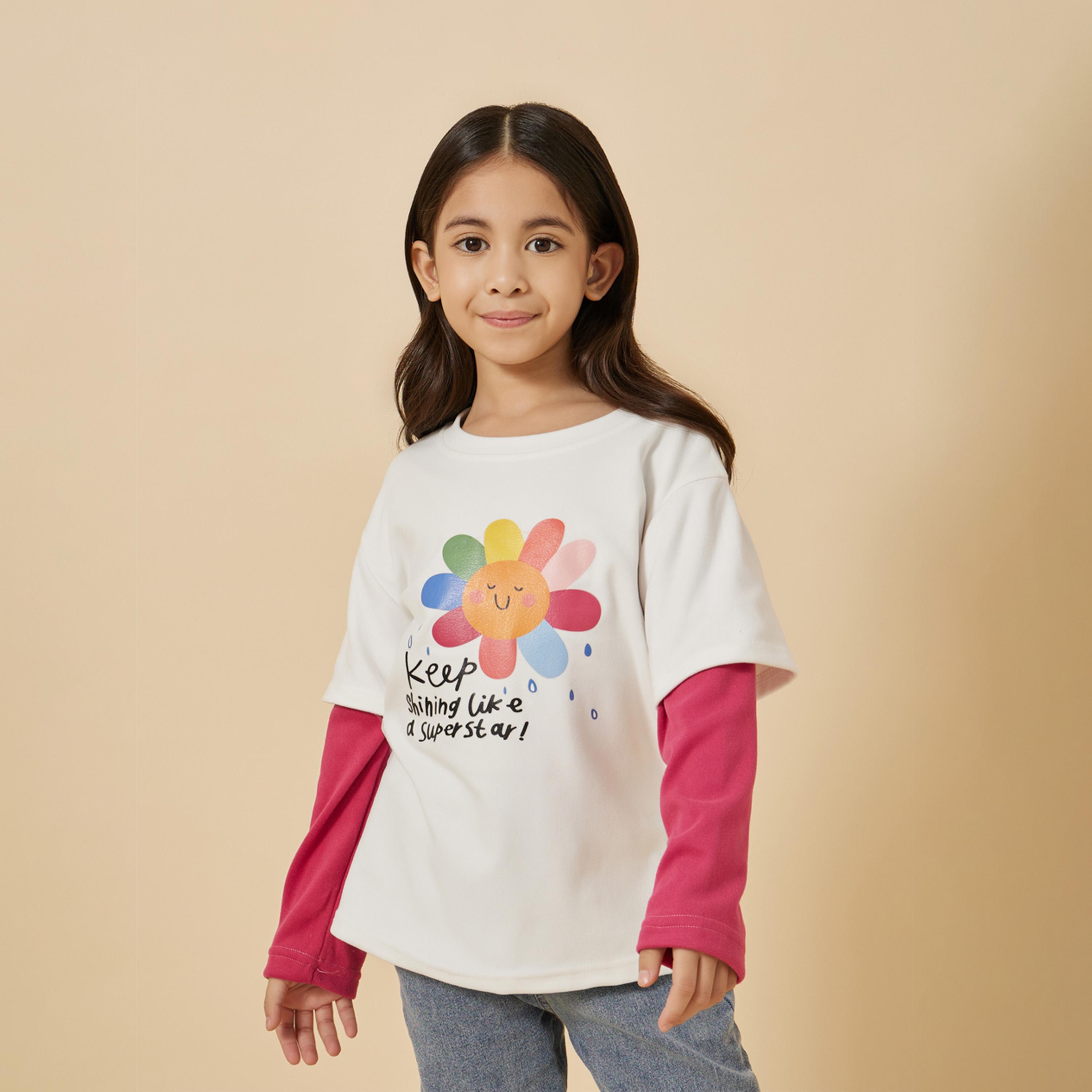 Styli Toddler Girls Colorblock 2 In 1 Sleeve Printed Tee-girls-clothing-tshirts-image-3