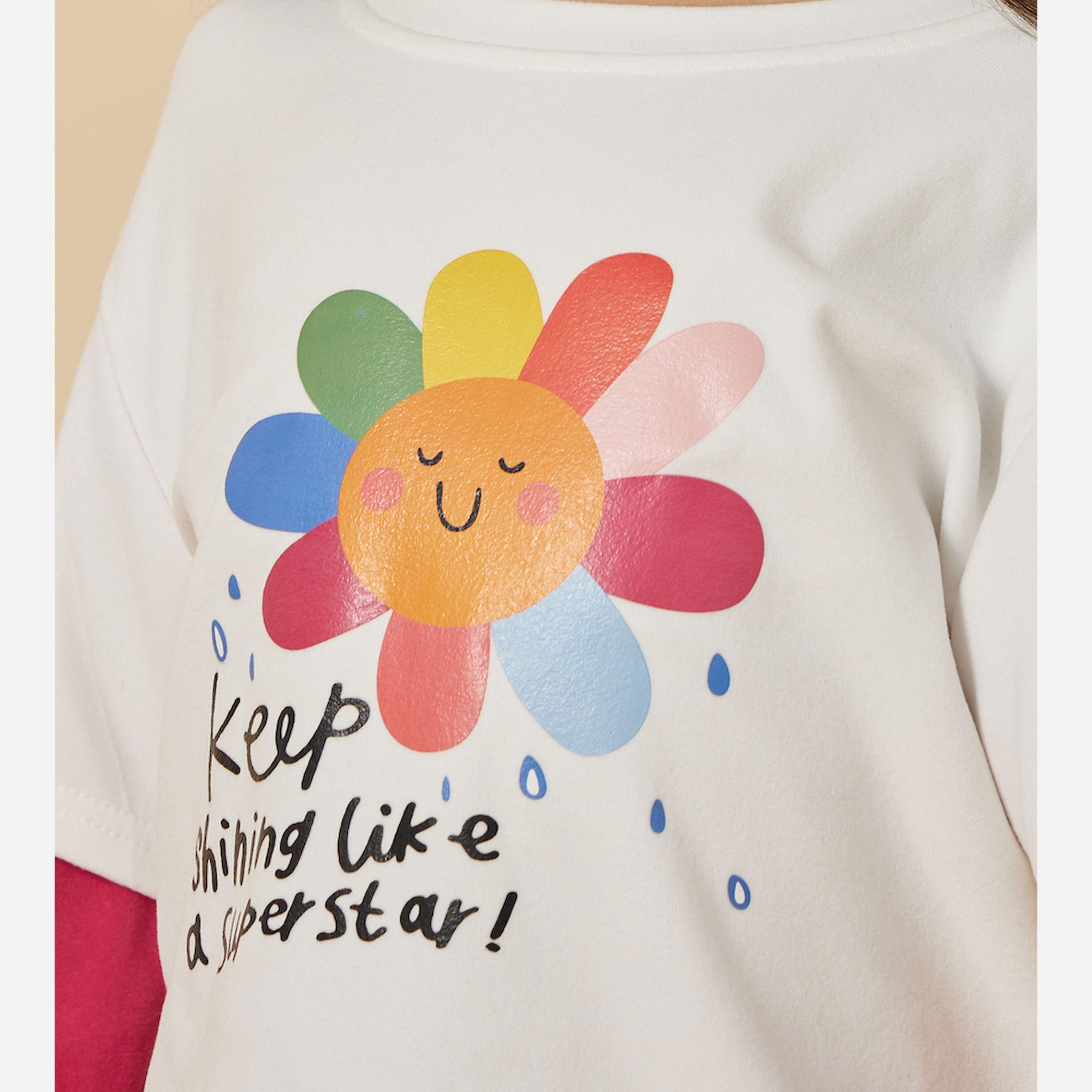 Styli Toddler Girls Colorblock 2 In 1 Sleeve Printed Tee-girls-clothing-tshirts-image-4
