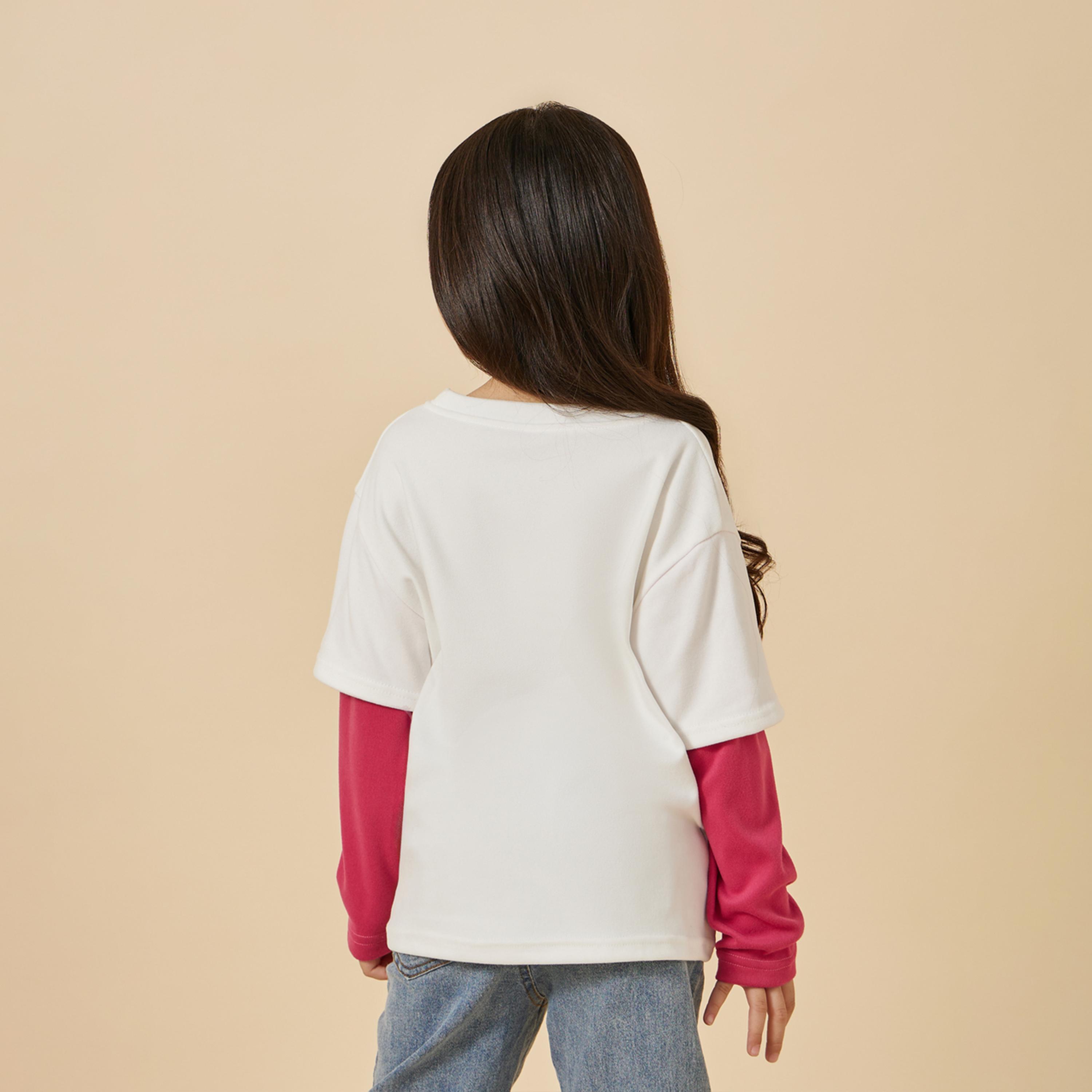 Styli Toddler Girls Colorblock 2 In 1 Sleeve Printed Tee-girls-clothing-tshirts-image-5