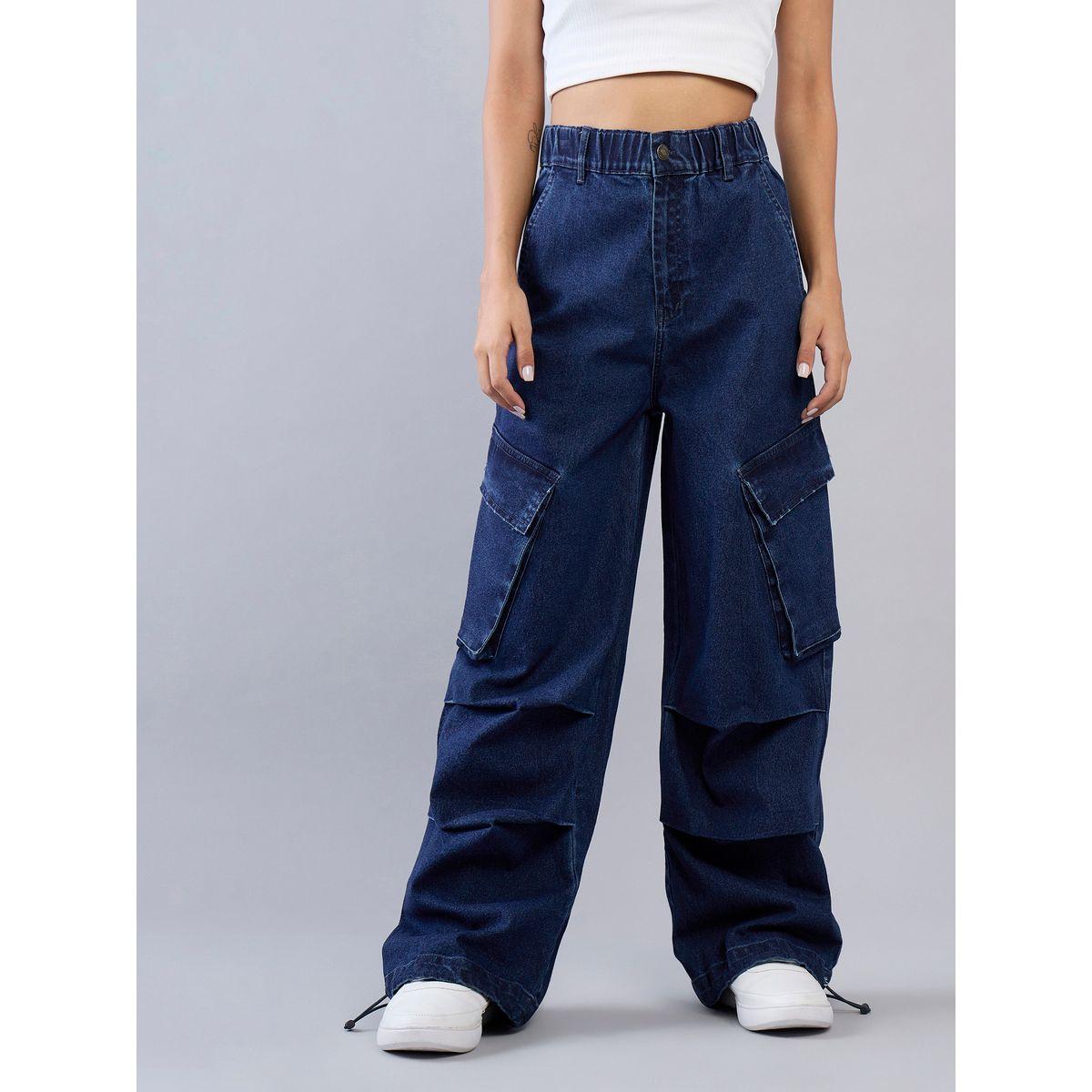 Noh-Voh X Styli  Panelled Drawcord Hem Cargo Jeans with Elastic Waistband-girls-clothing-bottoms-jeansandjeggings-image-1