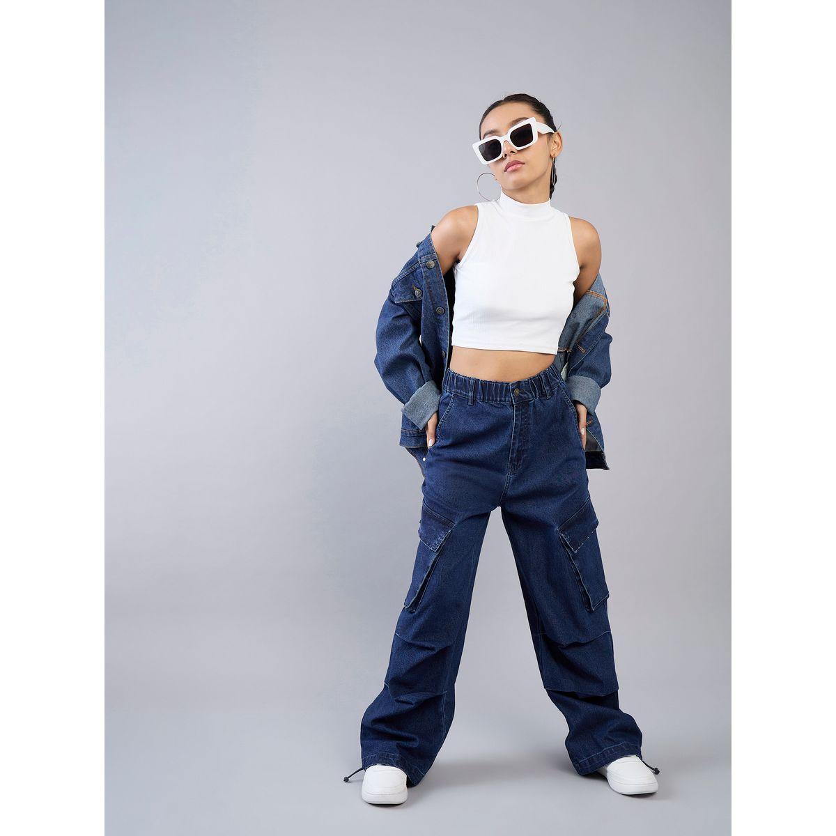 Noh-Voh X Styli  Panelled Drawcord Hem Cargo Jeans with Elastic Waistband-girls-clothing-bottoms-jeansandjeggings-image-2