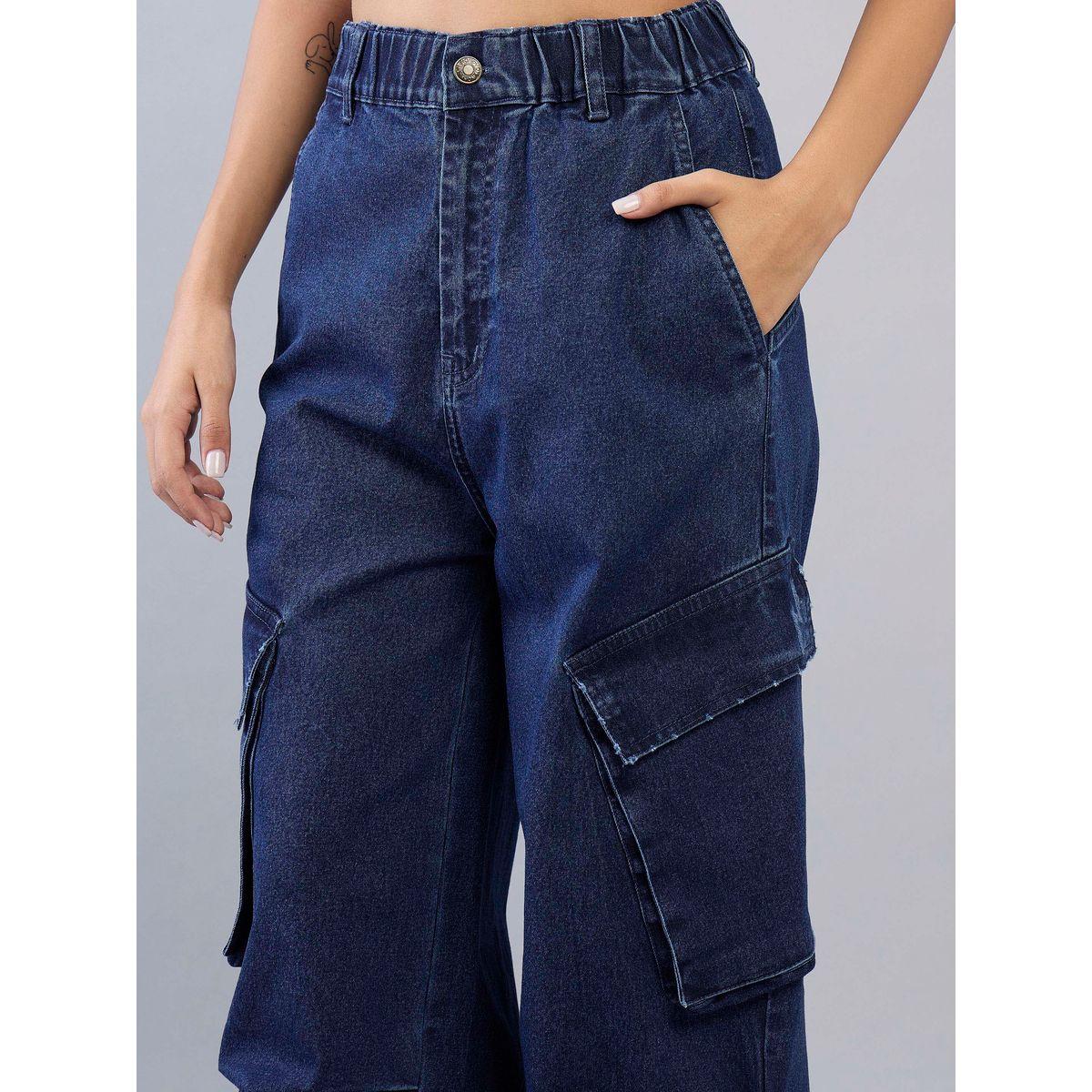 Noh-Voh X Styli  Panelled Drawcord Hem Cargo Jeans with Elastic Waistband-girls-clothing-bottoms-jeansandjeggings-image-4