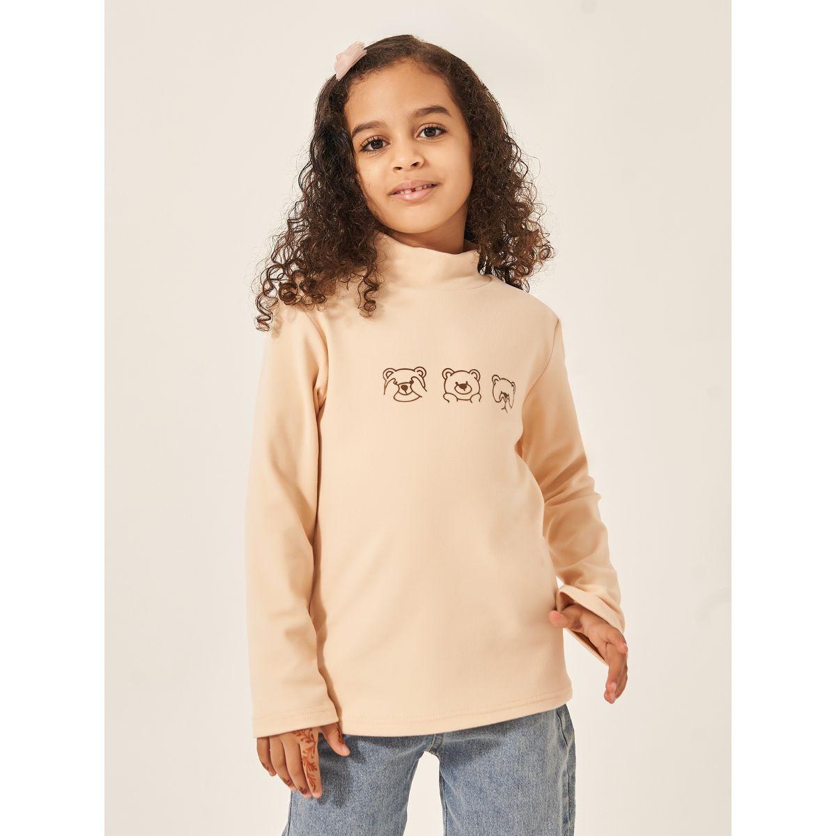 Styli Bear Print Mock Neck Long Sleeve T-Shirt-girls-clothing-tshirts-image-1