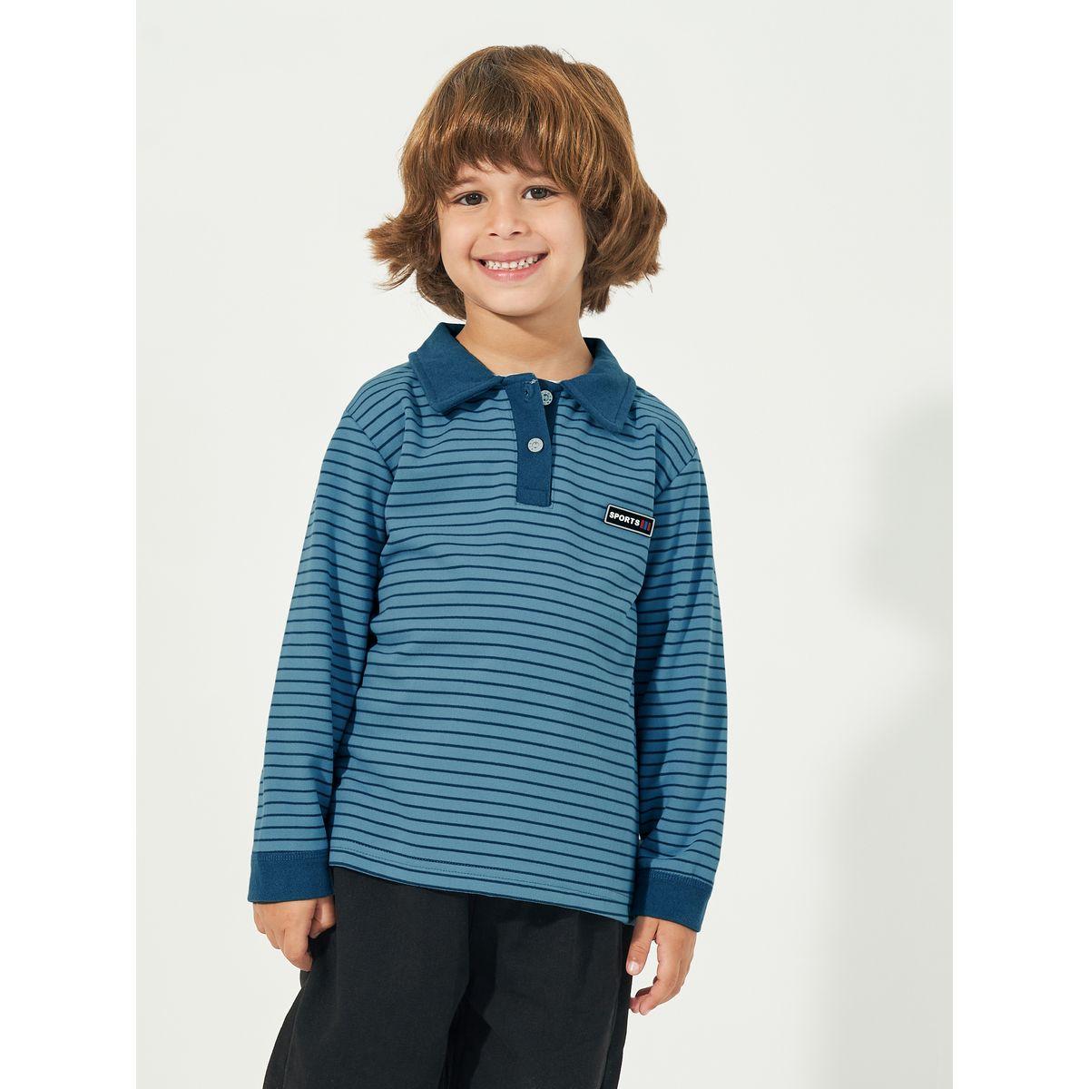 تيشيرت مخطط بياقة بولو وشارة مُرقعة-boys-clothing-tshirtsandpolos-image-1
