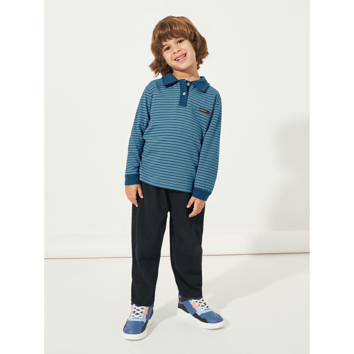 تيشيرت مخطط بياقة بولو وشارة مُرقعة-boys-clothing-tshirtsandpolos-image-2