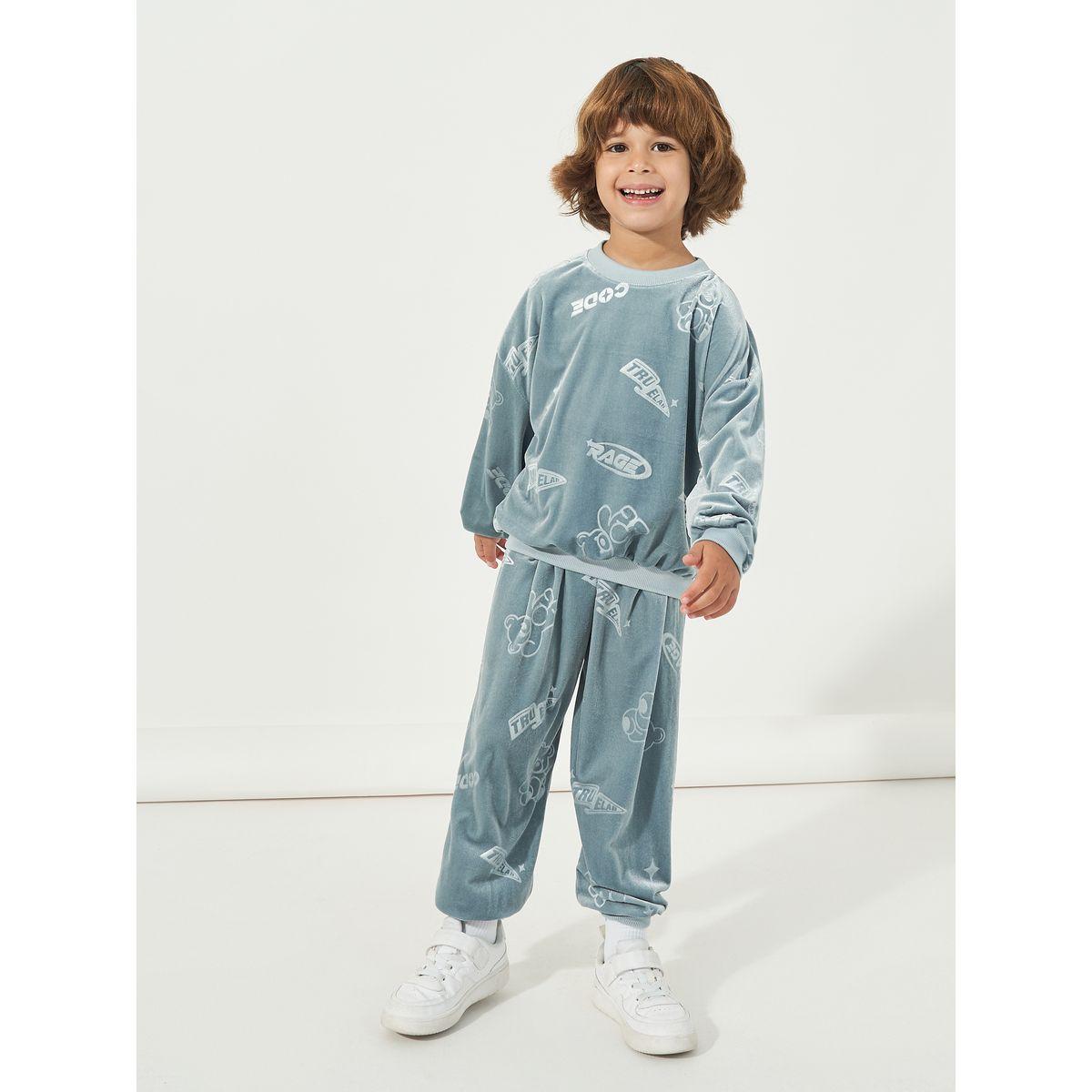Styli Patterned Print Velour Sweatshirt & Joggers Set-boys-clothing-setsandcoords-image-1
