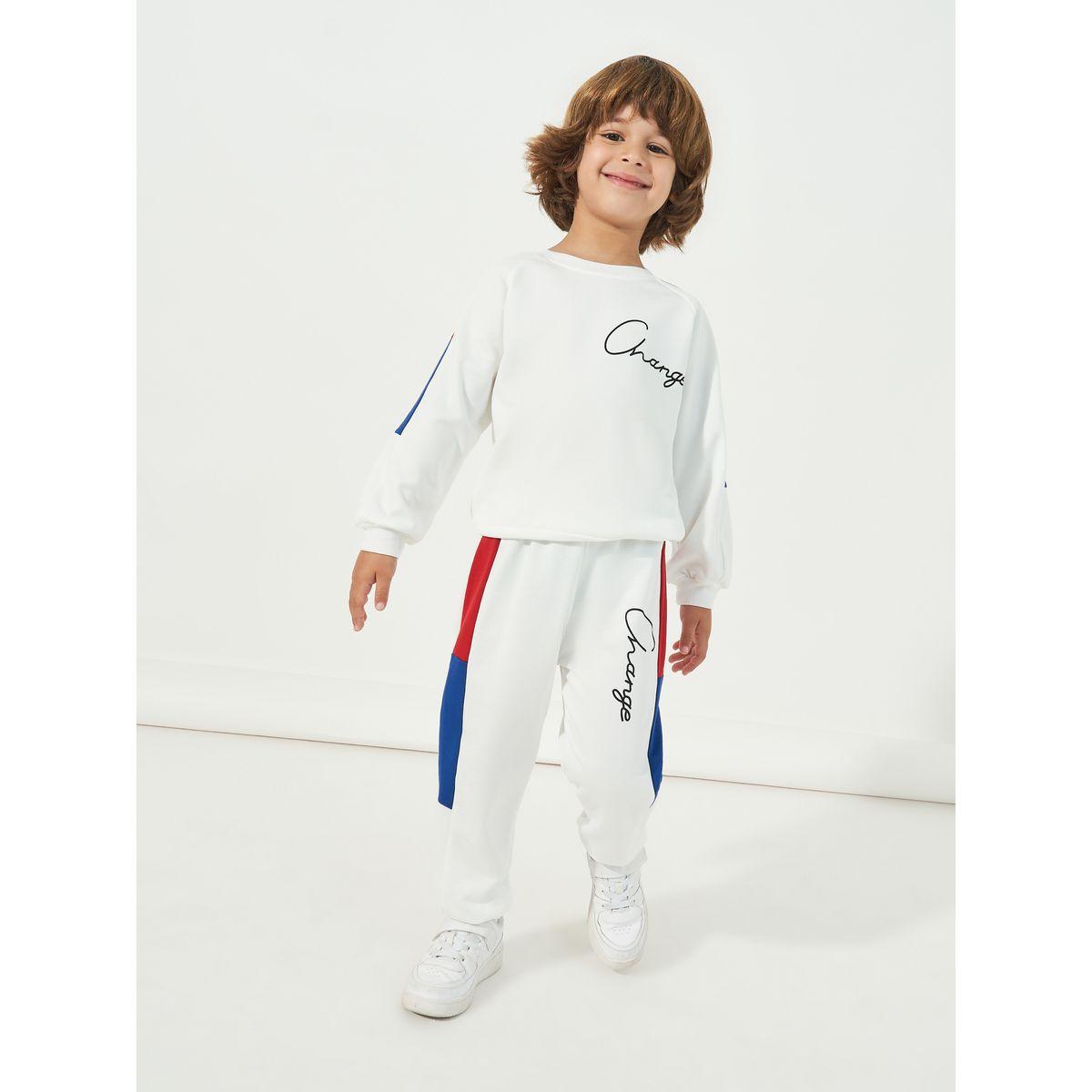 Styli Colorblock Slogan Print Sweatshirt & Joggers Set-boys-clothing-setsandcoords-image-1