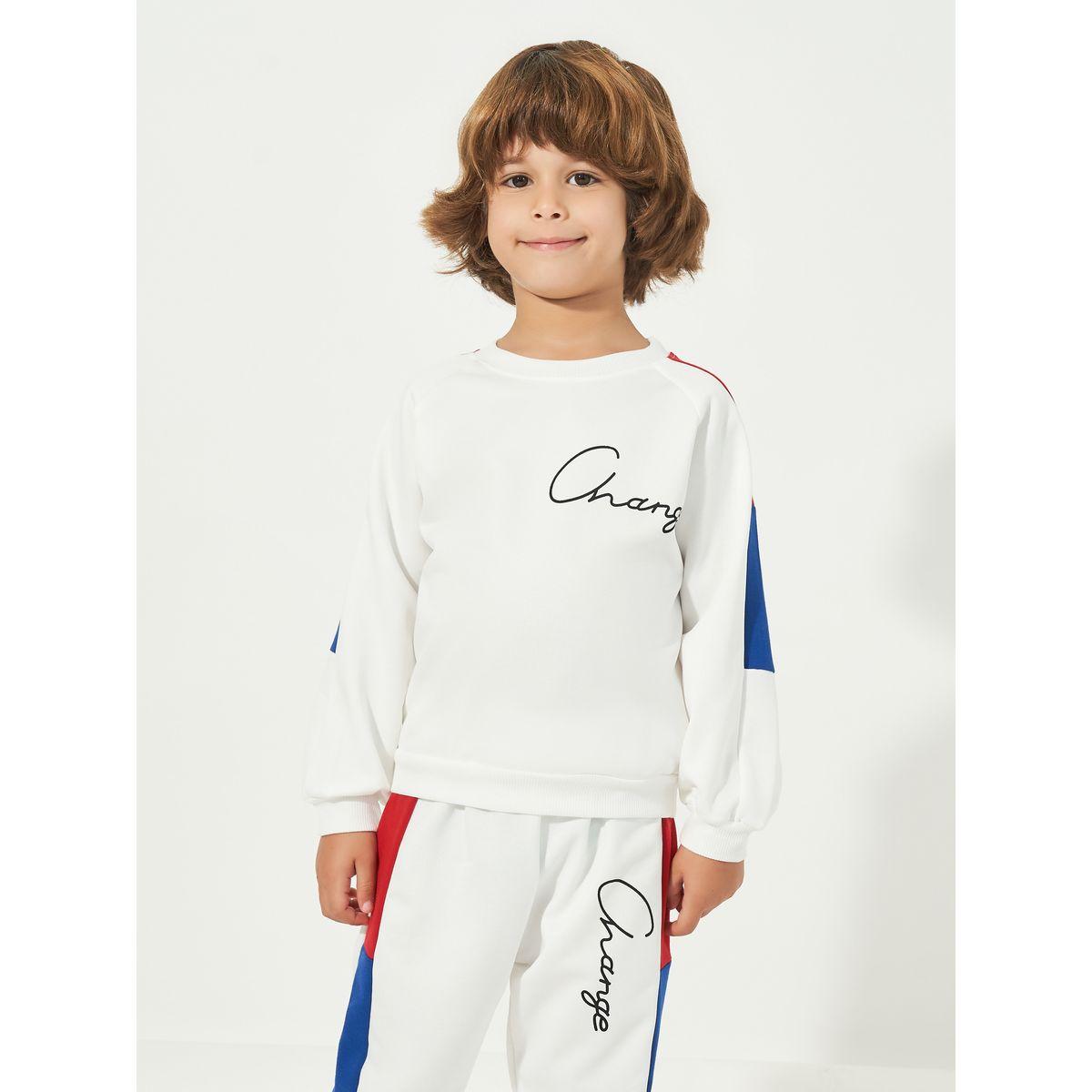 Styli Colorblock Slogan Print Sweatshirt & Joggers Set-boys-clothing-setsandcoords-image-2