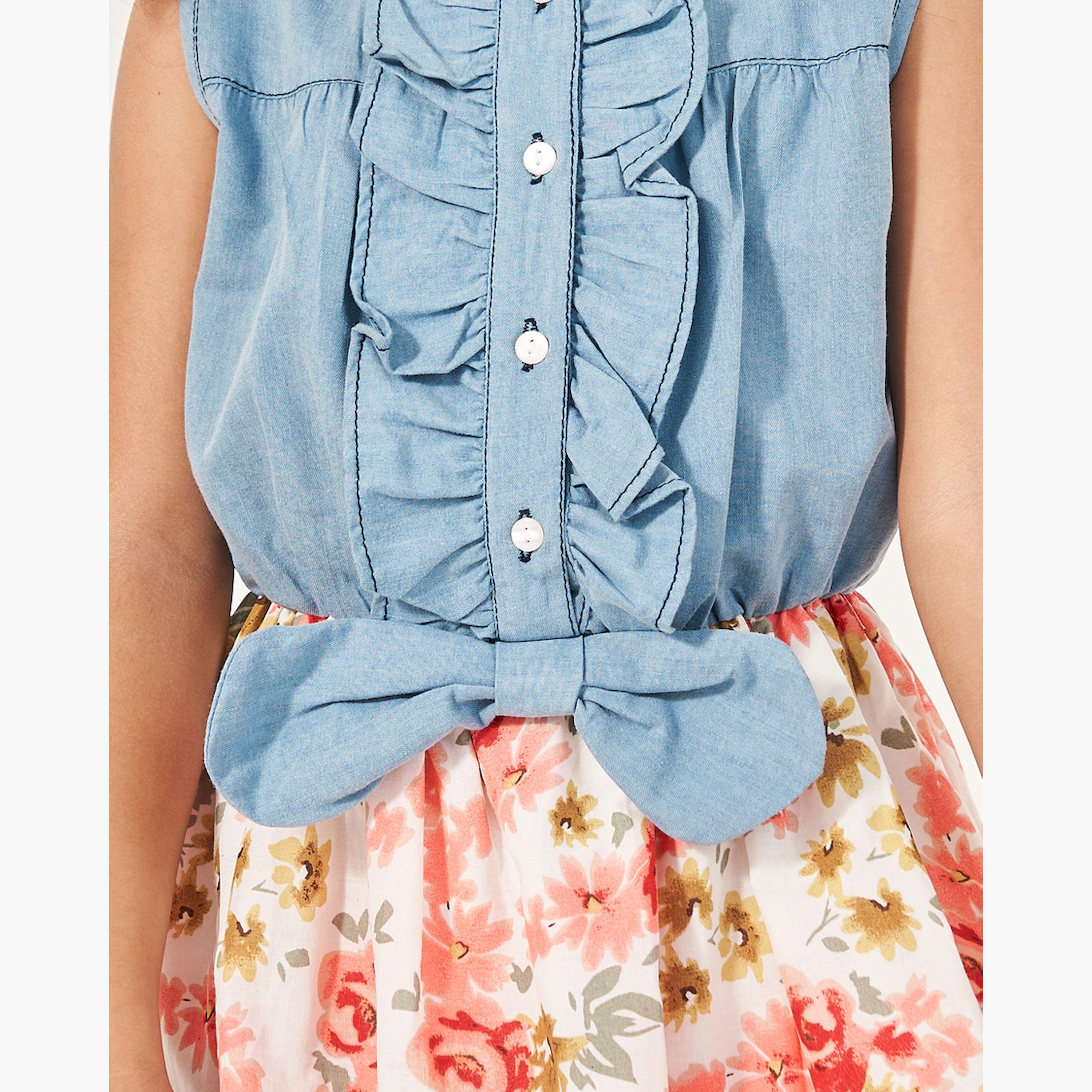 ستايلي - فستان متنوع المواد بحواف مكشكشة وقصة A-girls-clothing-dressesandjumpsuits-image-2