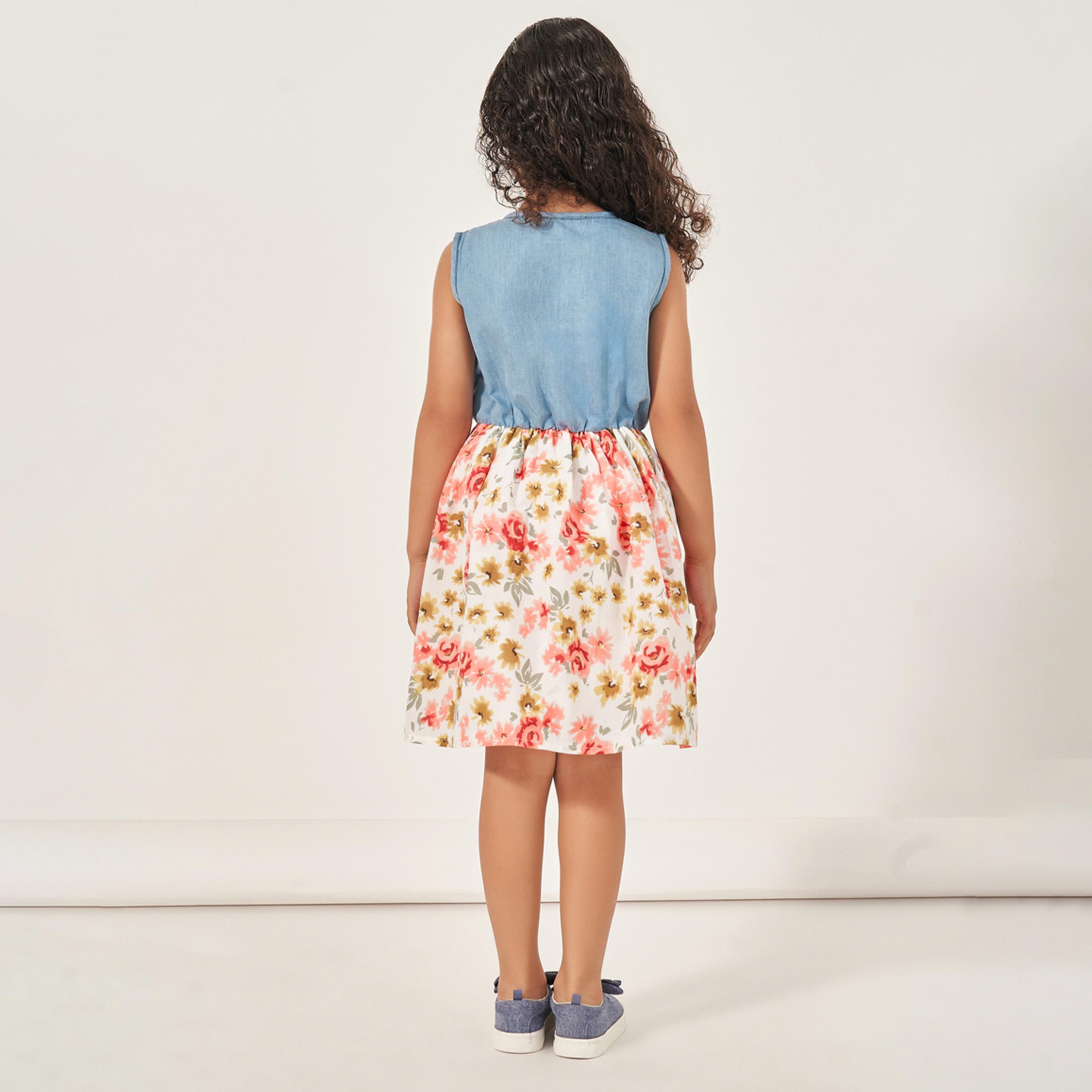 ستايلي - فستان متنوع المواد بحواف مكشكشة وقصة A-girls-clothing-dressesandjumpsuits-image-4