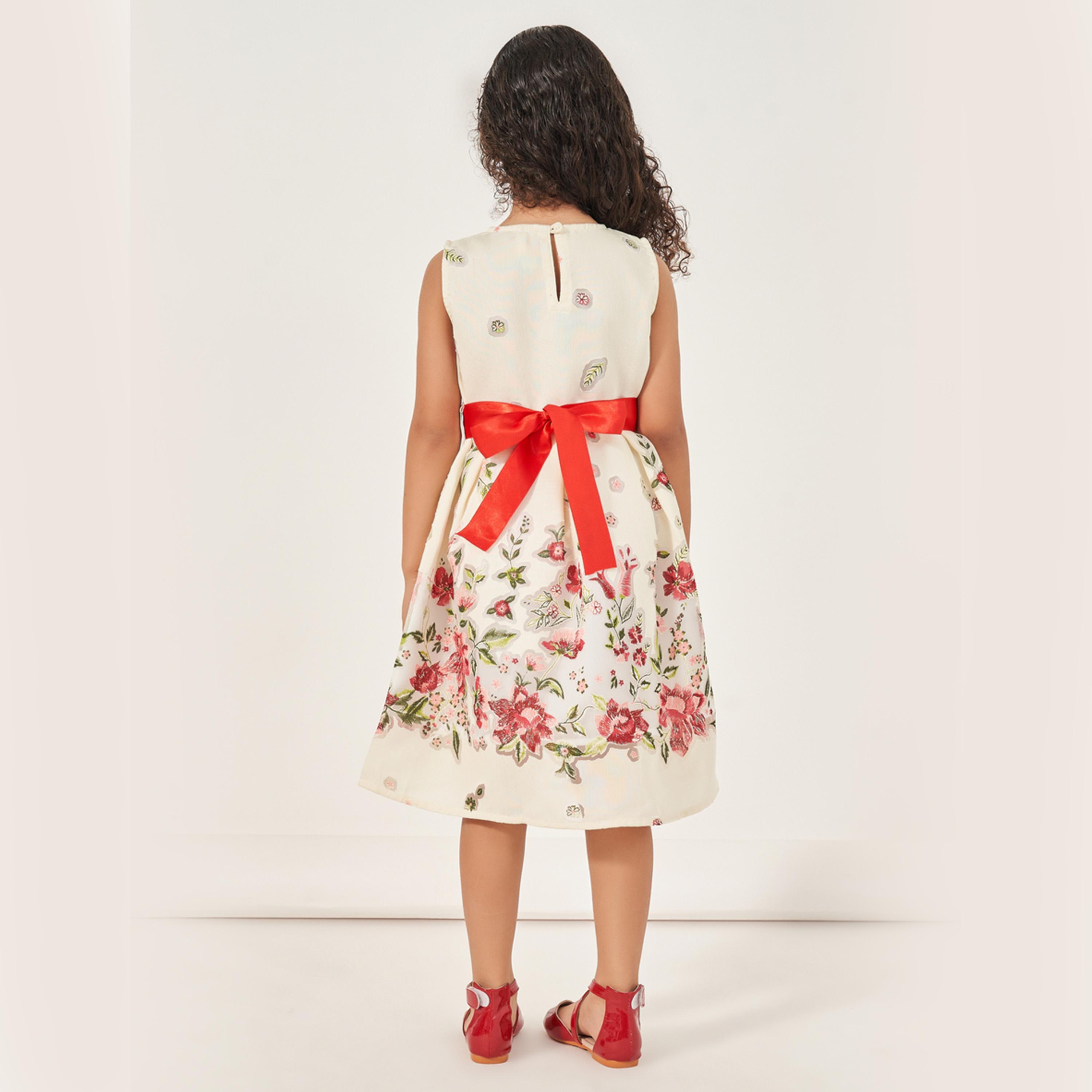 Styli Floral Pattern Jacquard Dress with Tie Belt-girls-clothing-dressesandjumpsuits-image-5