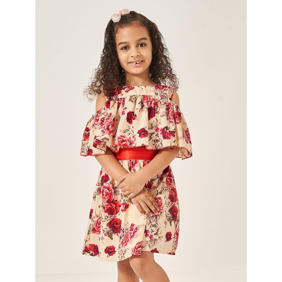 فستان مطبع بالكامل مع أكمام كيب ورباط خصر-girls-clothing-dressesandjumpsuits-image-2