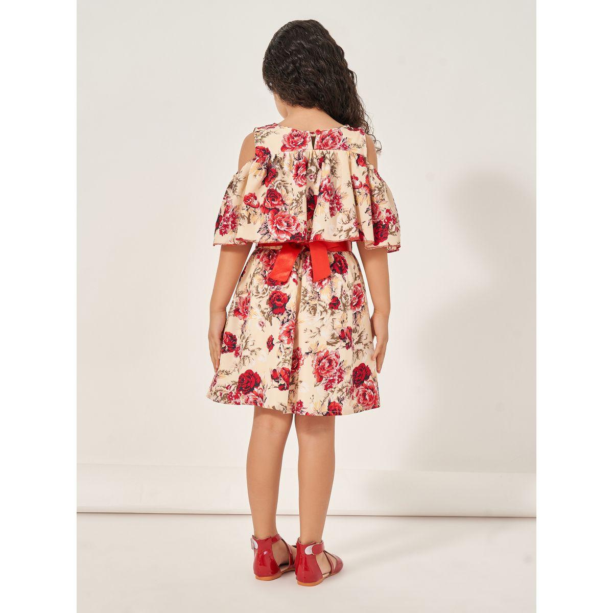 فستان مطبع بالكامل مع أكمام كيب ورباط خصر-girls-clothing-dressesandjumpsuits-image-4