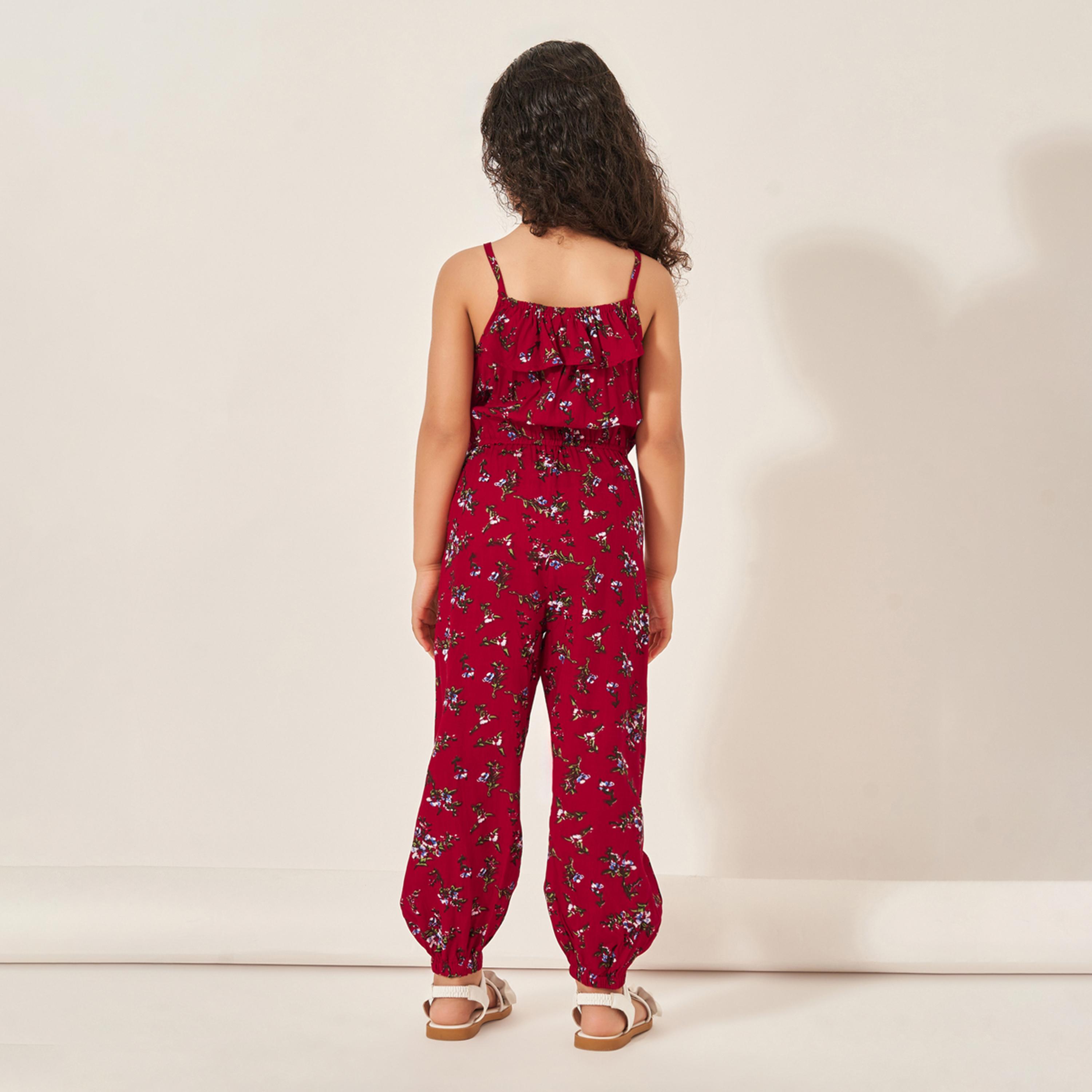 ستايلي - جمبسوت بطبعات كاملة وحزام خصر مكشكش-girls-clothing-rompers-image-5