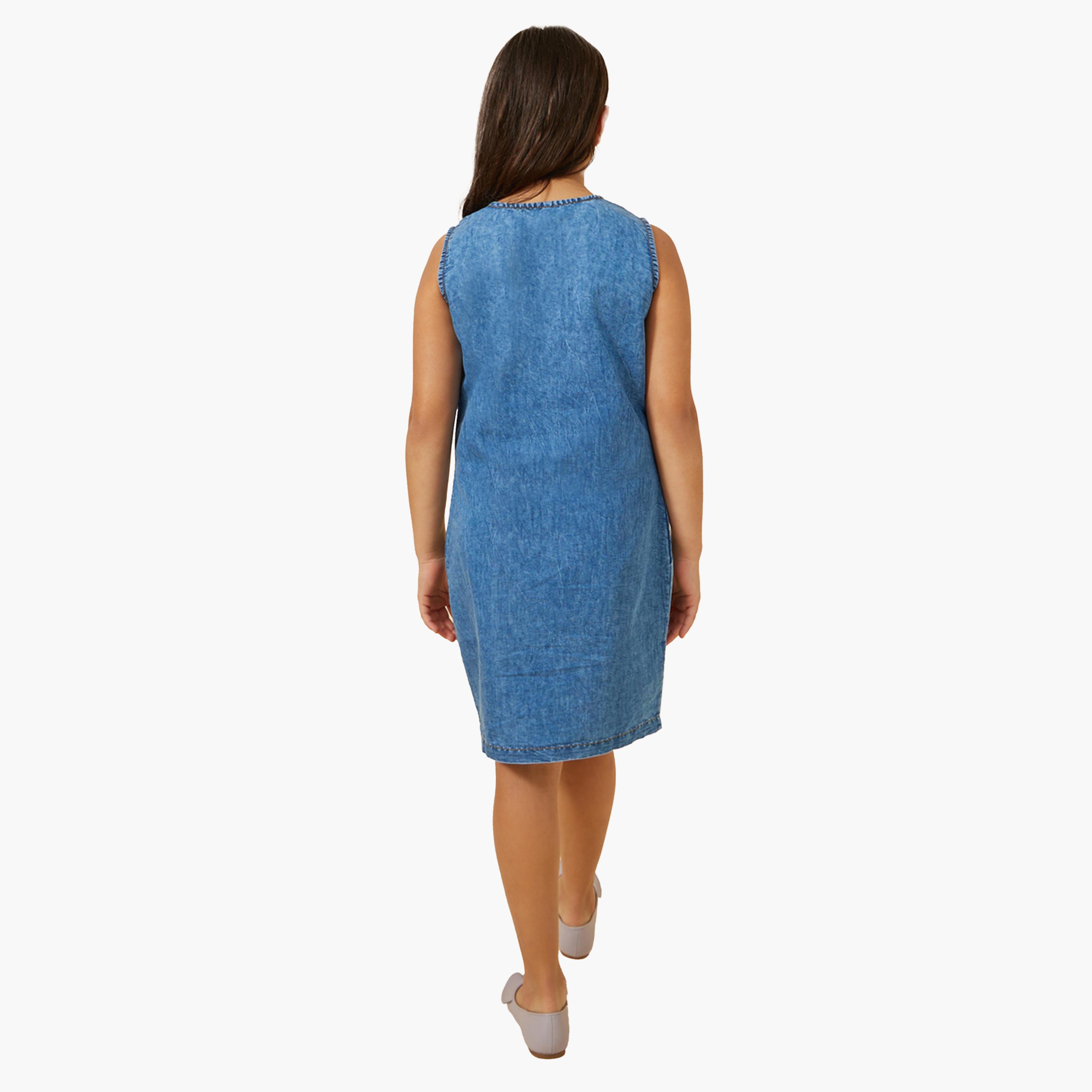 Styli Color Block Panelled Denim A-Line Dress-girls-clothing-dressesandjumpsuits-image-4