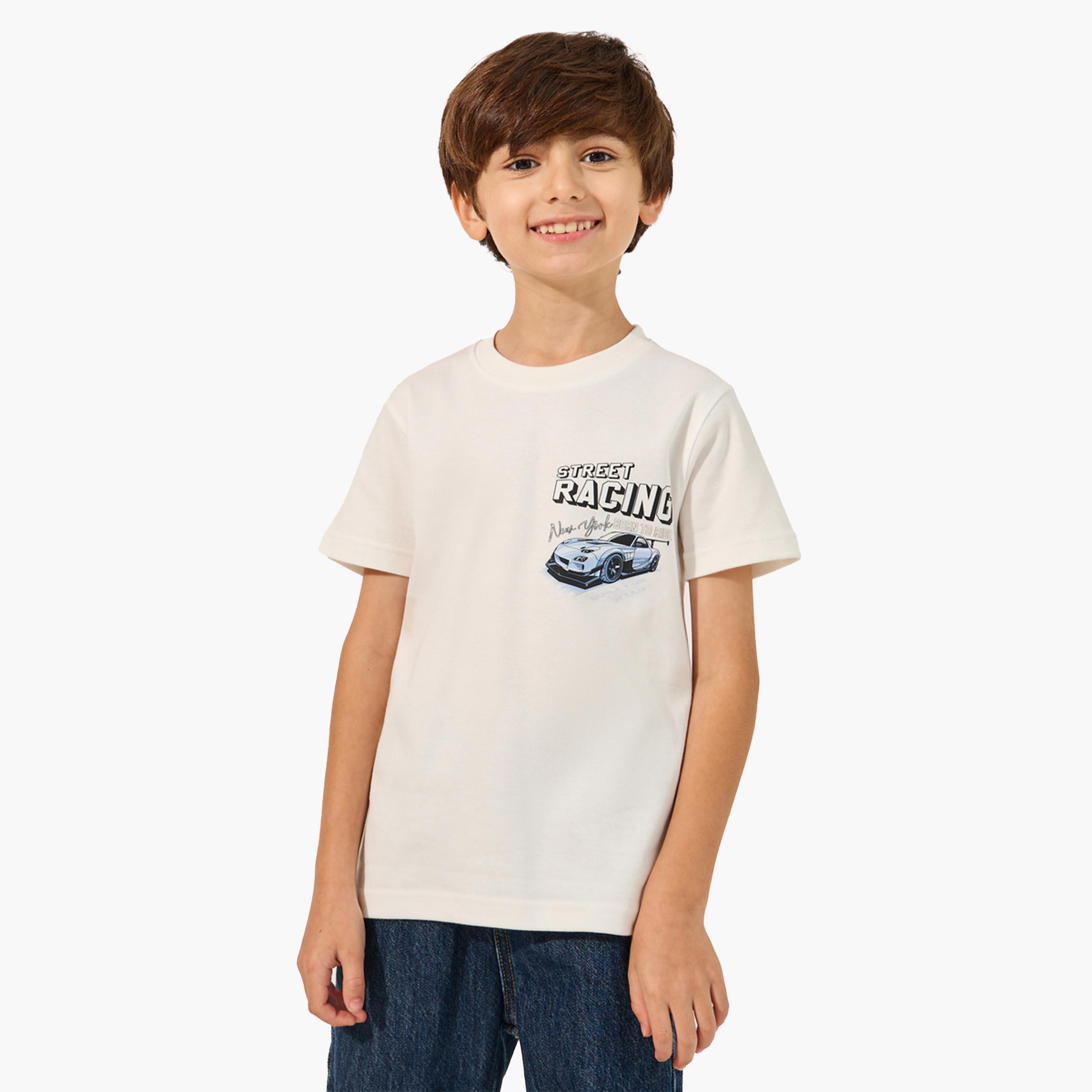 ستايلي-  تي شيرت بأكمام قصيرة بطبعة رسومية لسيارة-boys-clothing-tshirtsandpolos-image-1