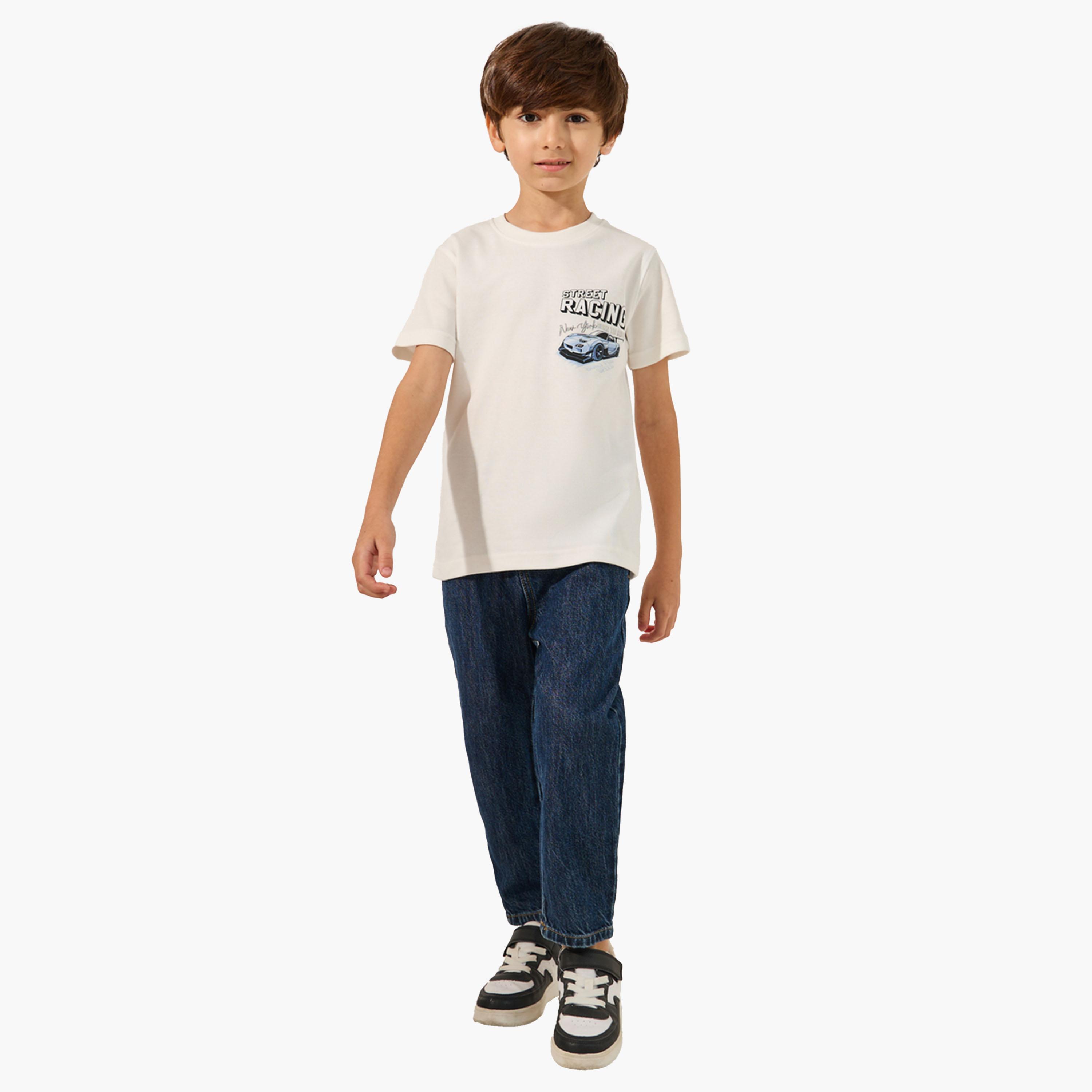 ستايلي-  تي شيرت بأكمام قصيرة بطبعة رسومية لسيارة-boys-clothing-tshirtsandpolos-image-2