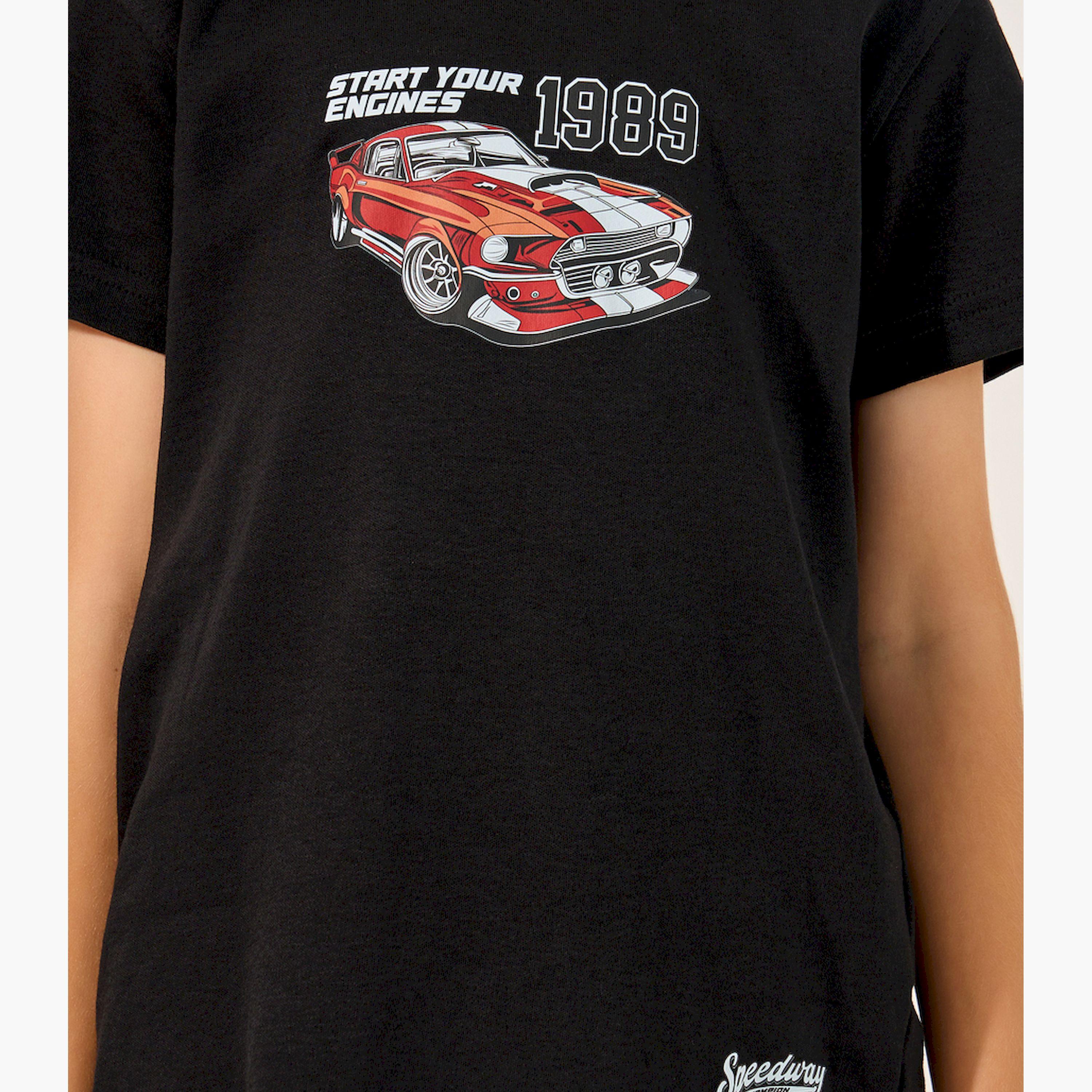 ستايلي-  تي شيرت بأكمام قصيرة وطبعة جرافيك سيارة-boys-clothing-tshirtsandpolos-image-4