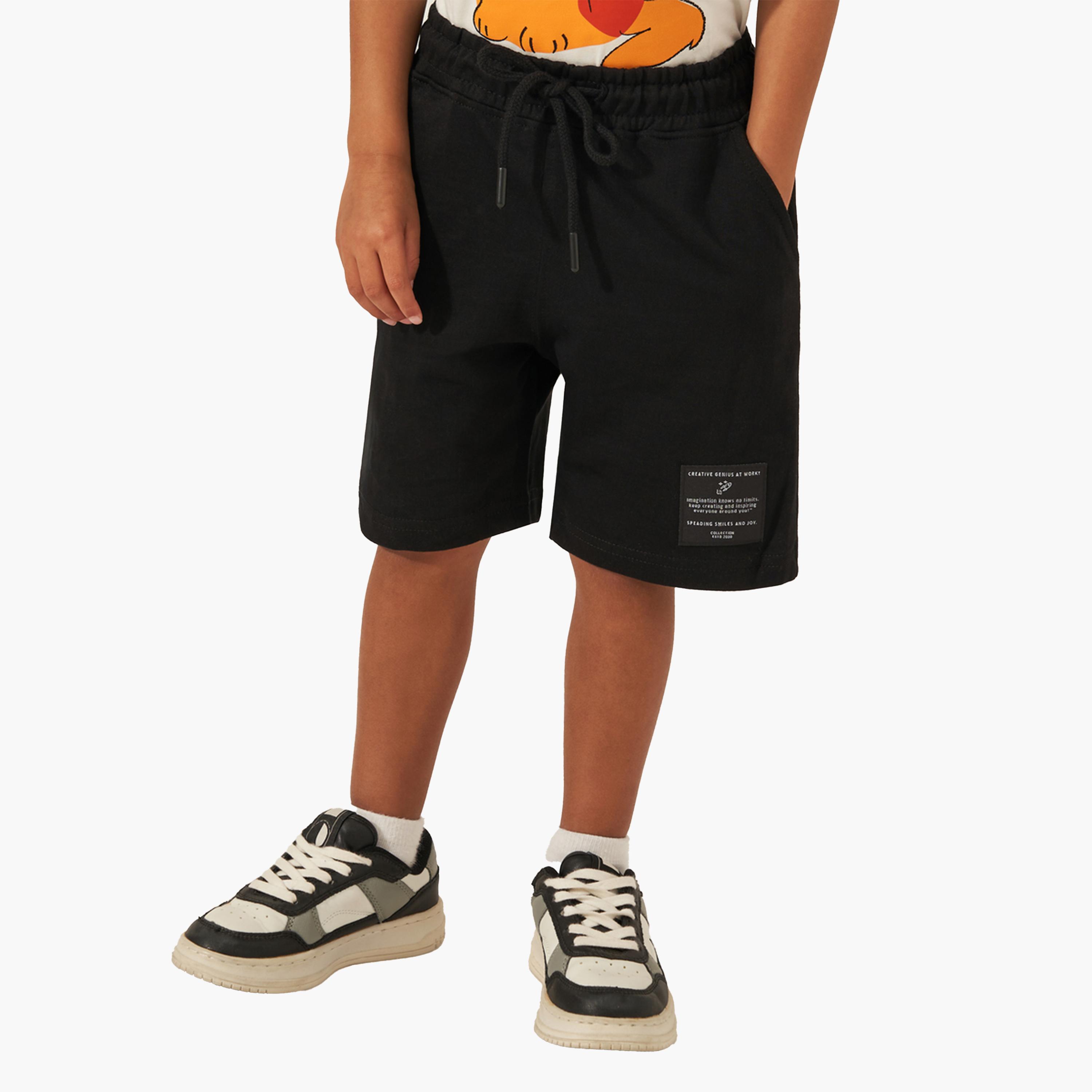 ستايلي - شورت سادة برباط مع تفاصيل شارة-boys-clothing-bottoms-shorts-image-1