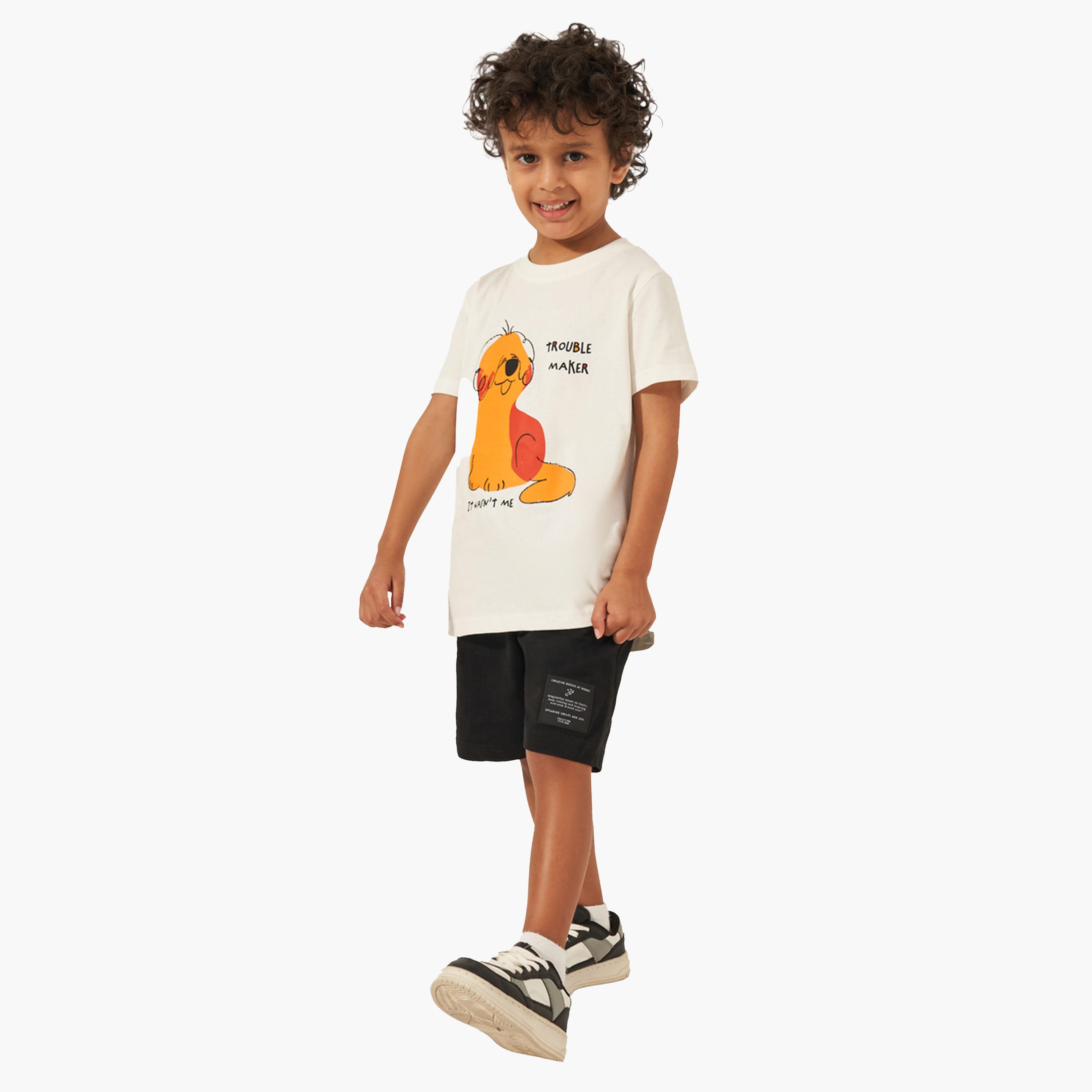 Styli Solid Drawstring Shorts with Badge Detail-boys-clothing-bottoms-shorts-image-2