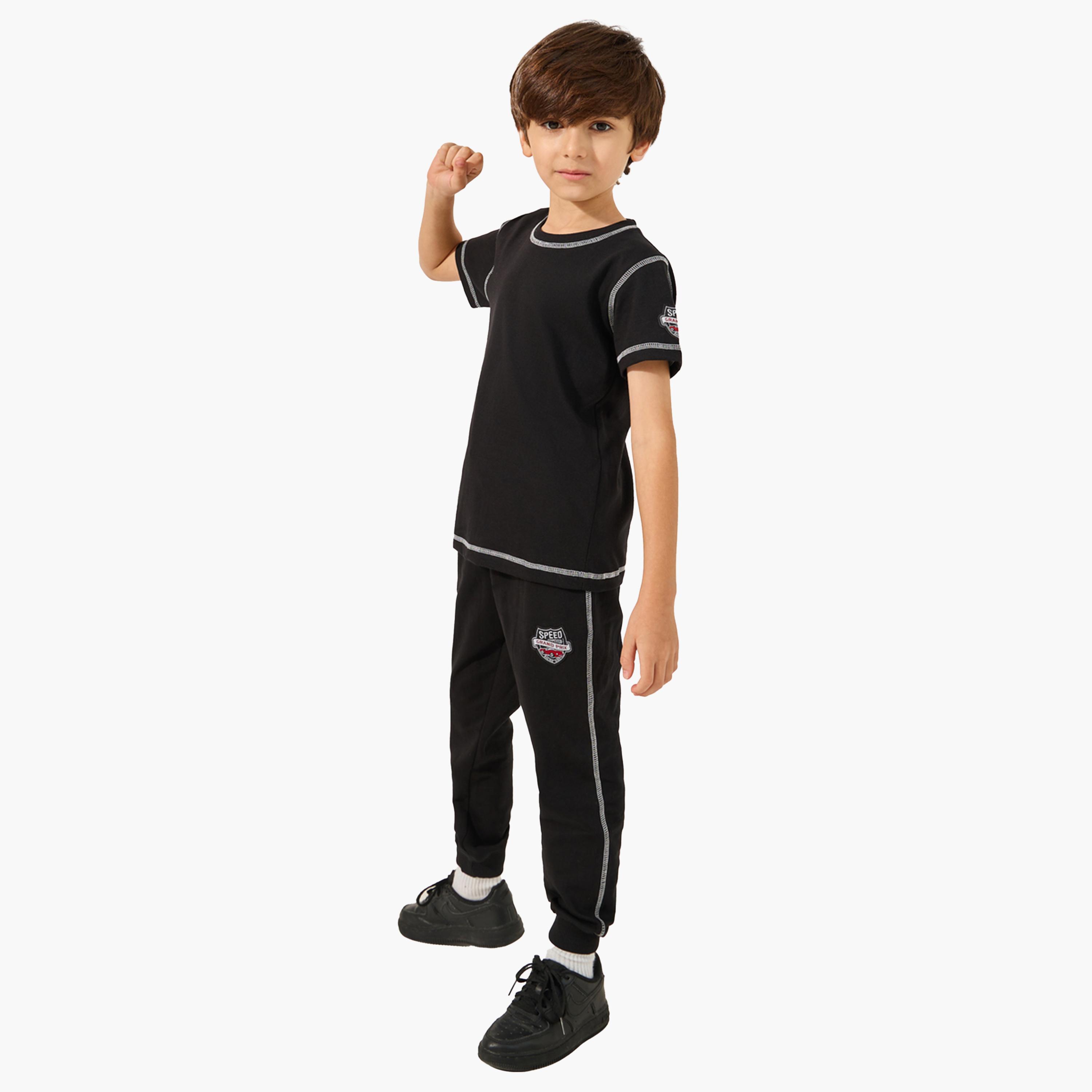 Styli Contrast Stitch Detail T-Shirt and Joggers Co-Ords-boys-clothing-setsandcoords-image-1