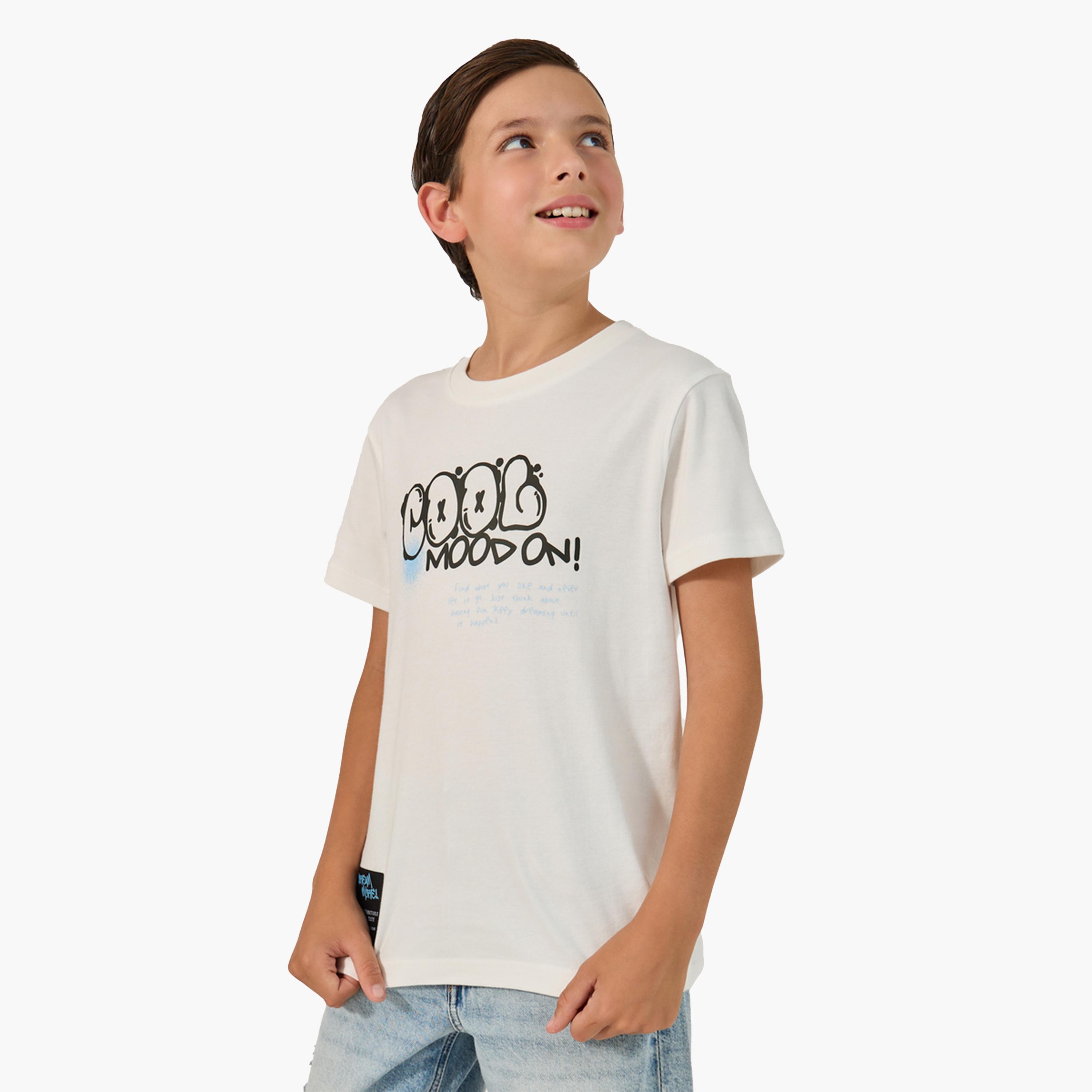 Styli Graphic Print Round Neck T-Shirt with Badge Detail-boys-clothing-tshirtsandpolos-image-1